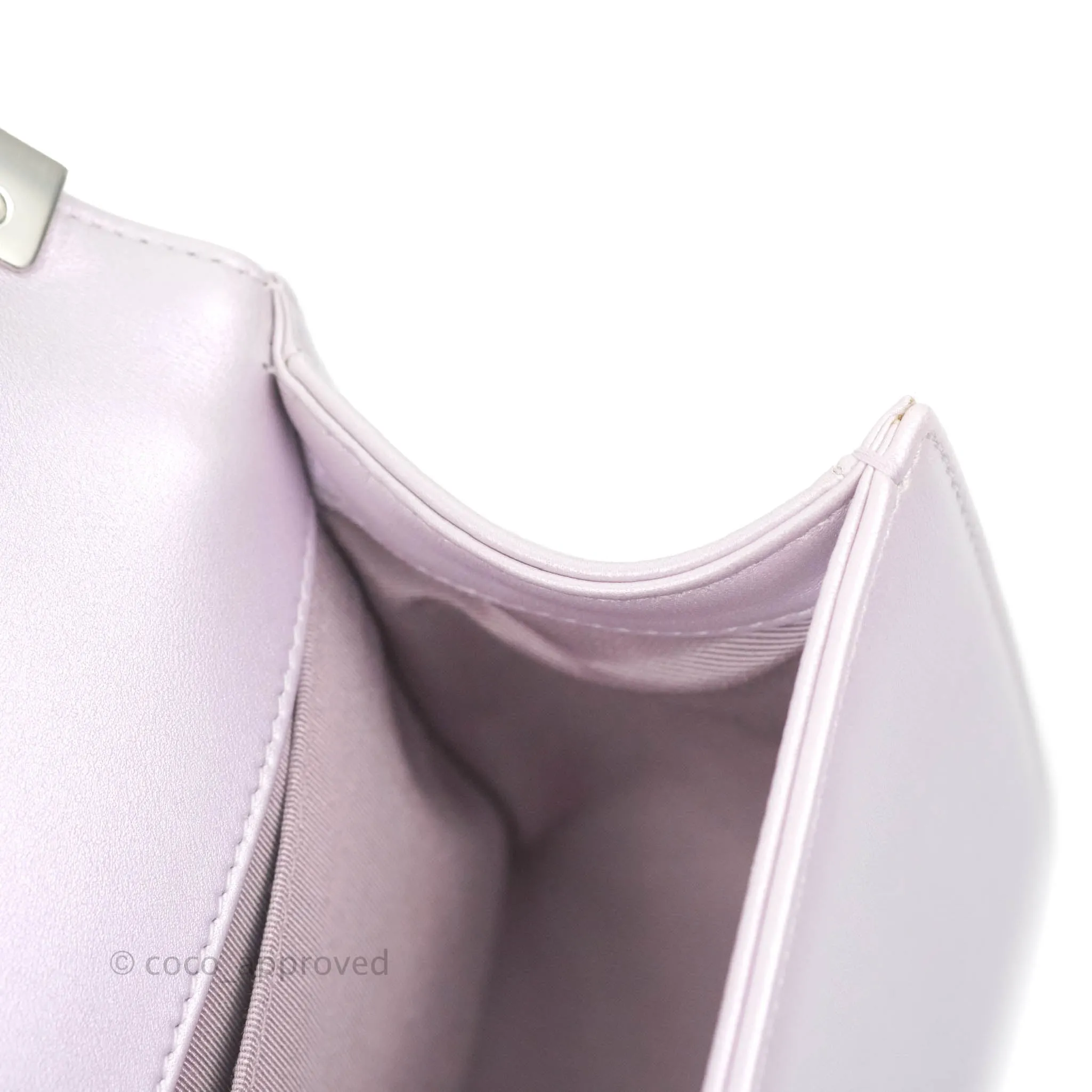 Chanel Medium Boy Chevron Iridescent Lilac Calfskin Silver Hardware