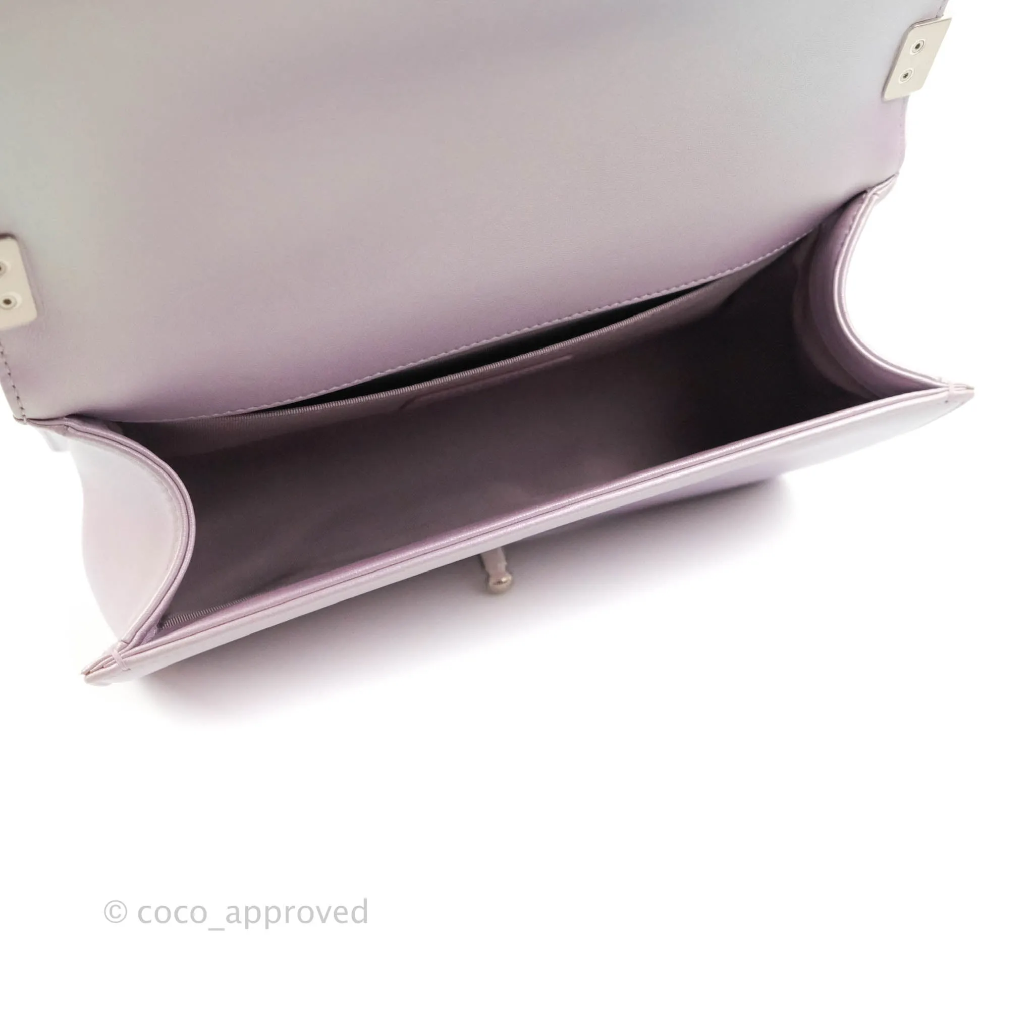 Chanel Medium Boy Chevron Iridescent Lilac Calfskin Silver Hardware