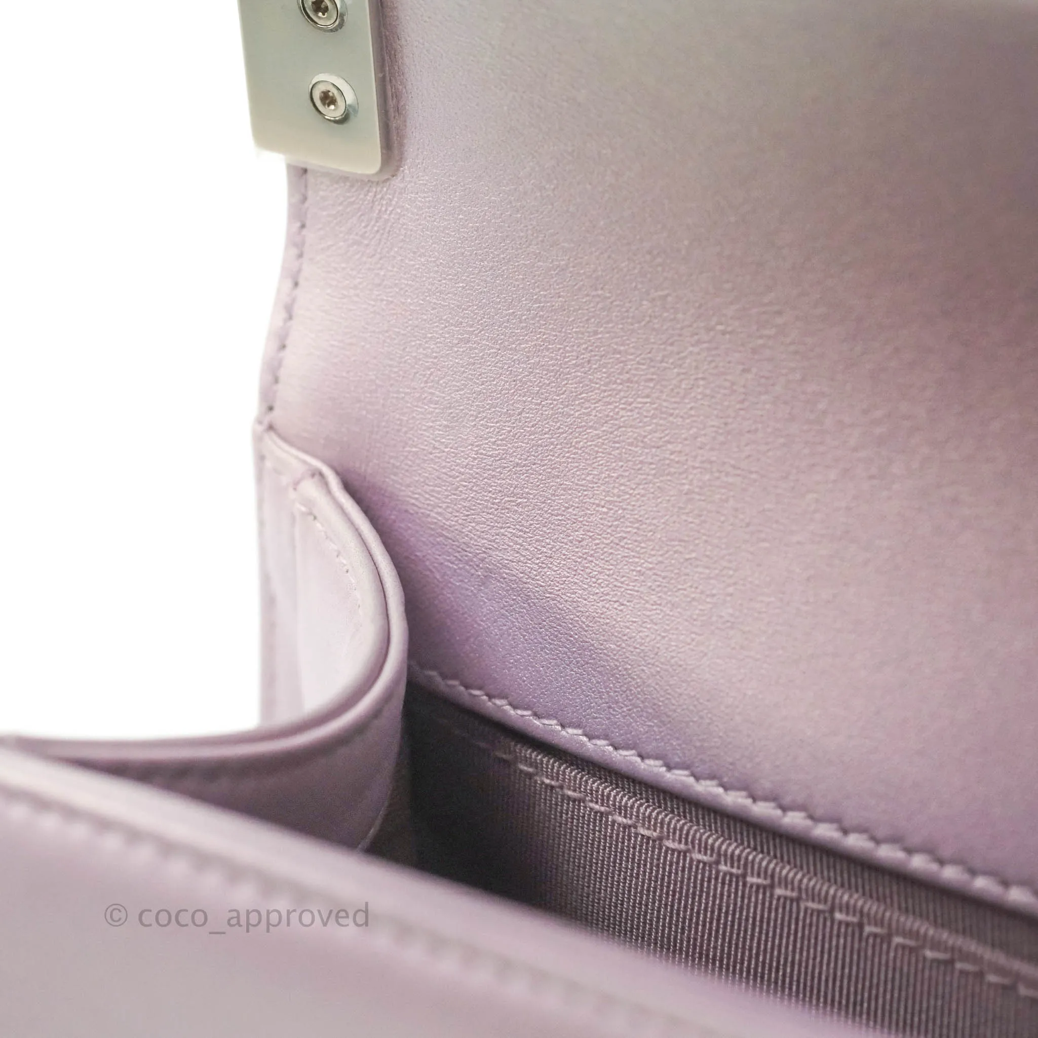 Chanel Medium Boy Chevron Iridescent Lilac Calfskin Silver Hardware