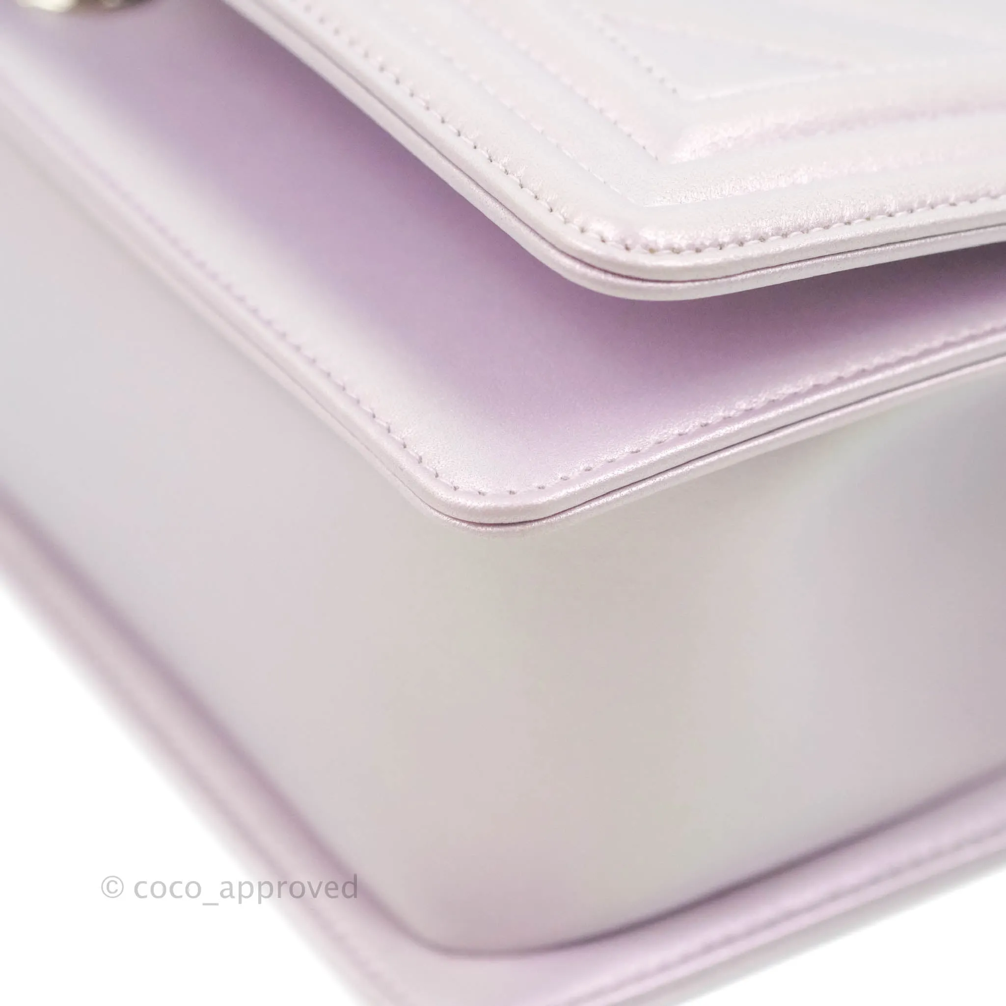 Chanel Medium Boy Chevron Iridescent Lilac Calfskin Silver Hardware