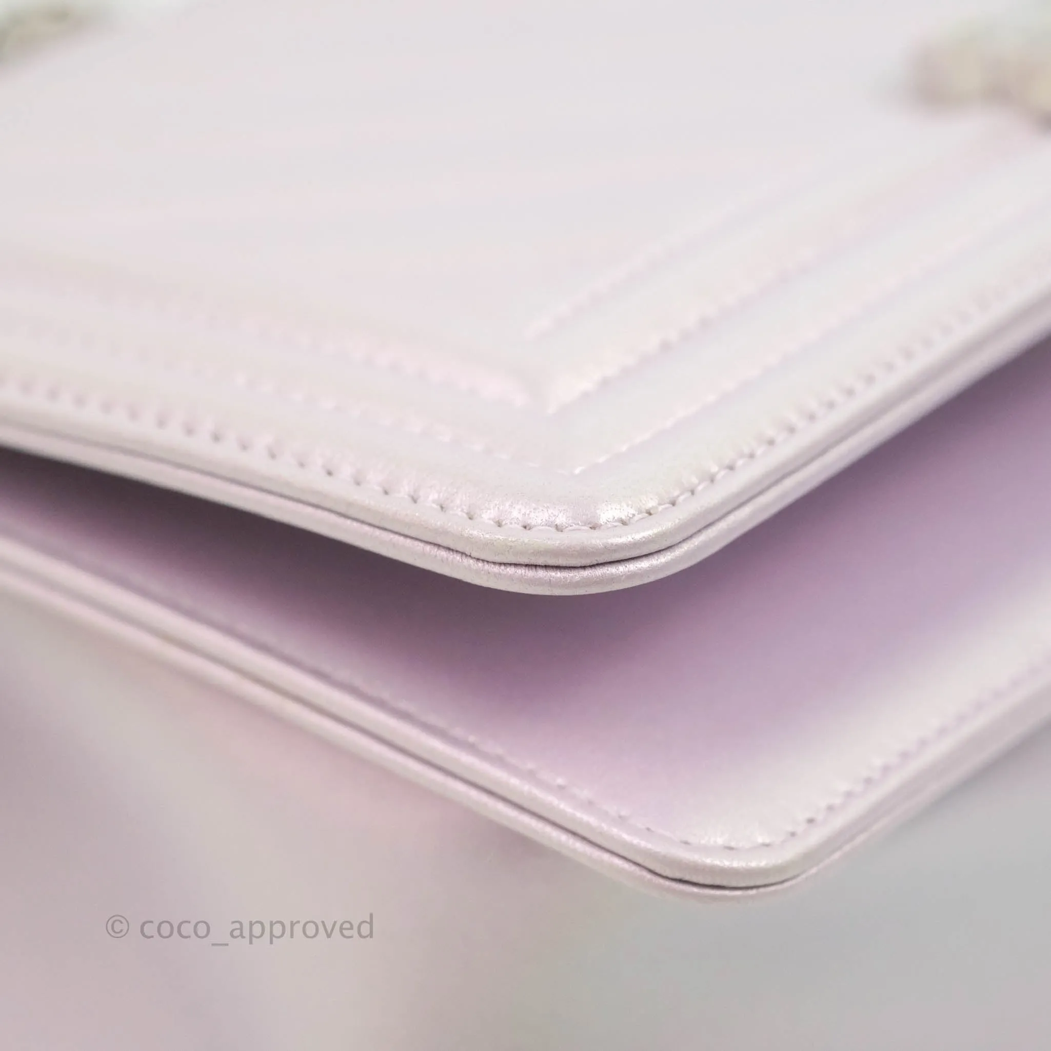 Chanel Medium Boy Chevron Iridescent Lilac Calfskin Silver Hardware
