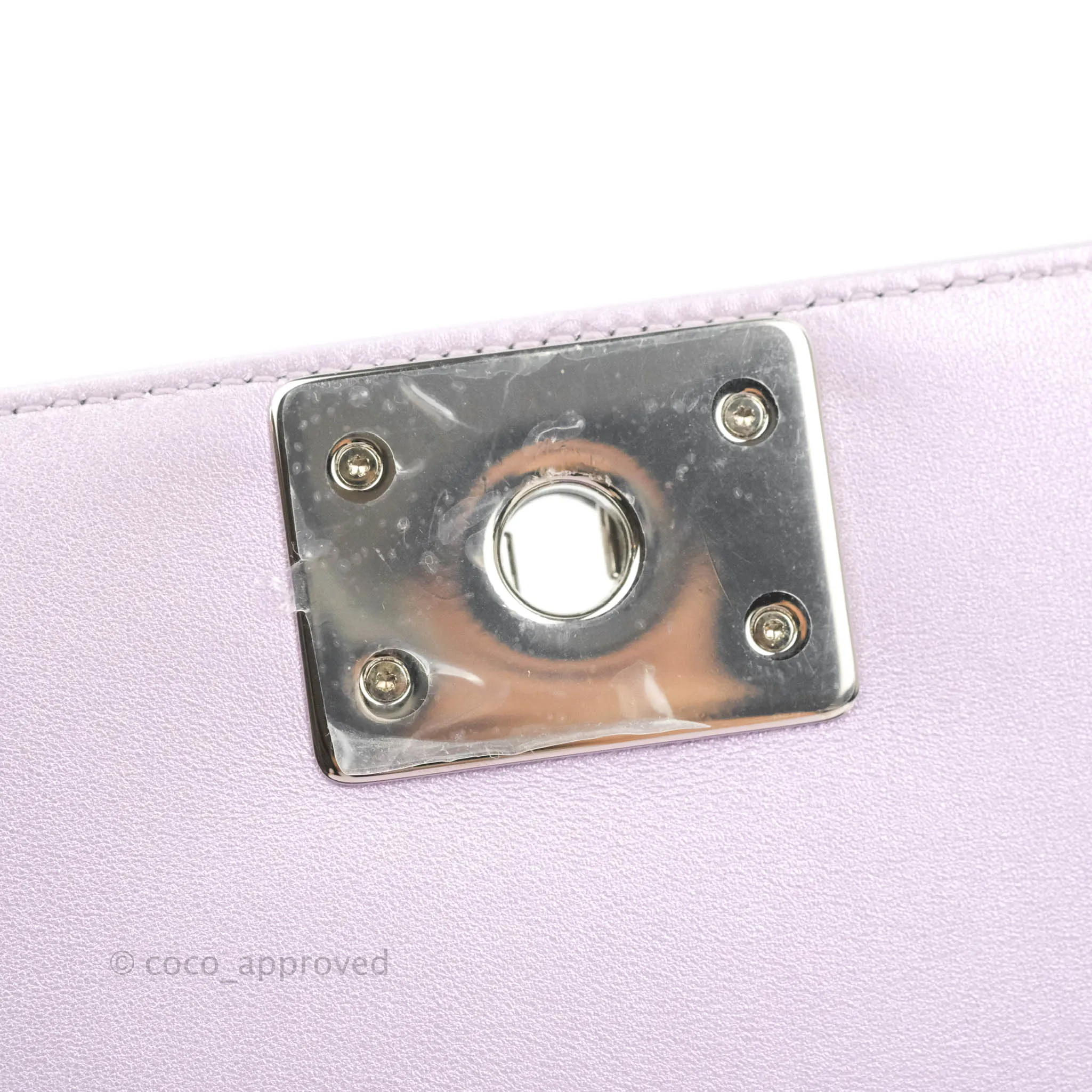 Chanel Medium Boy Chevron Iridescent Lilac Calfskin Silver Hardware