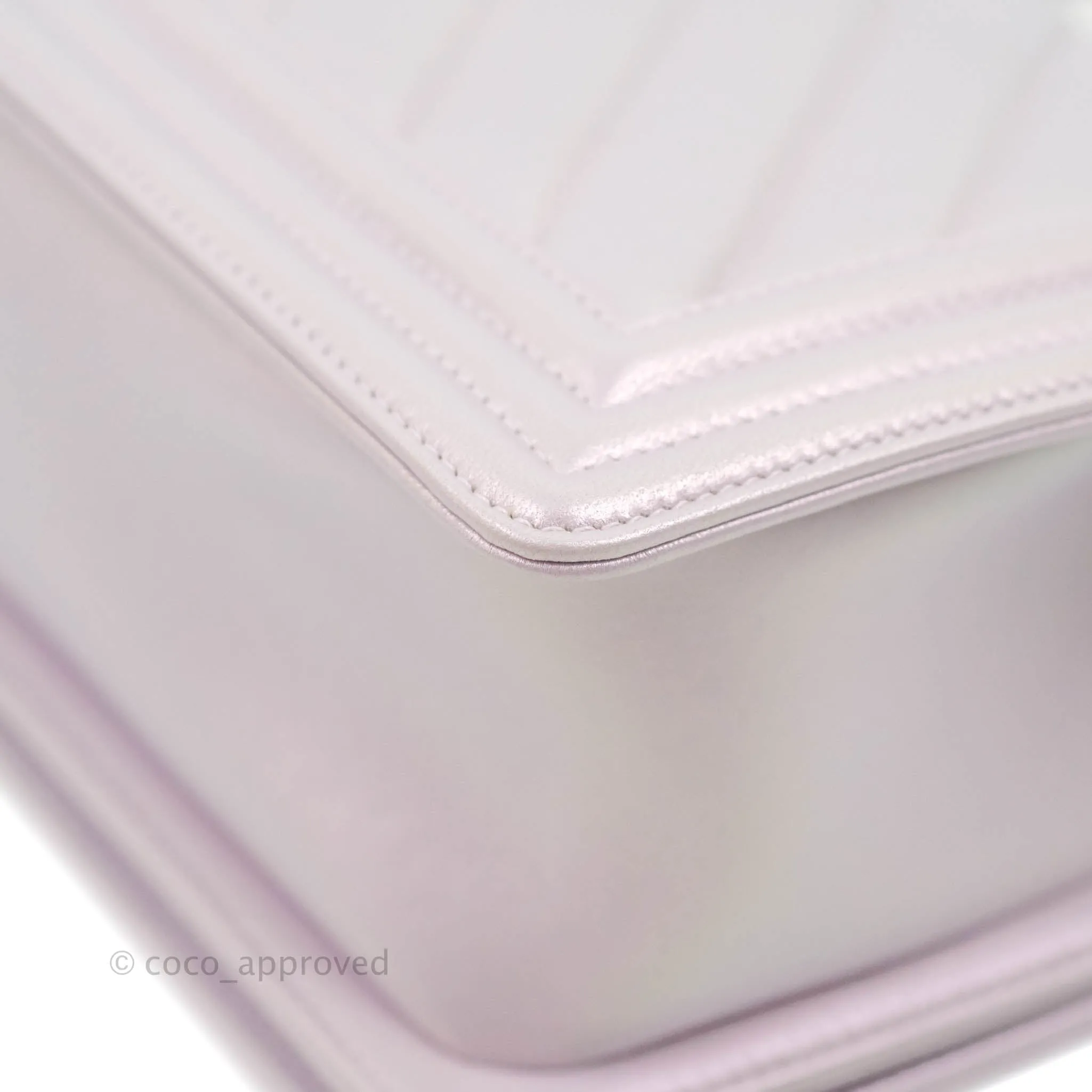 Chanel Medium Boy Chevron Iridescent Lilac Calfskin Silver Hardware