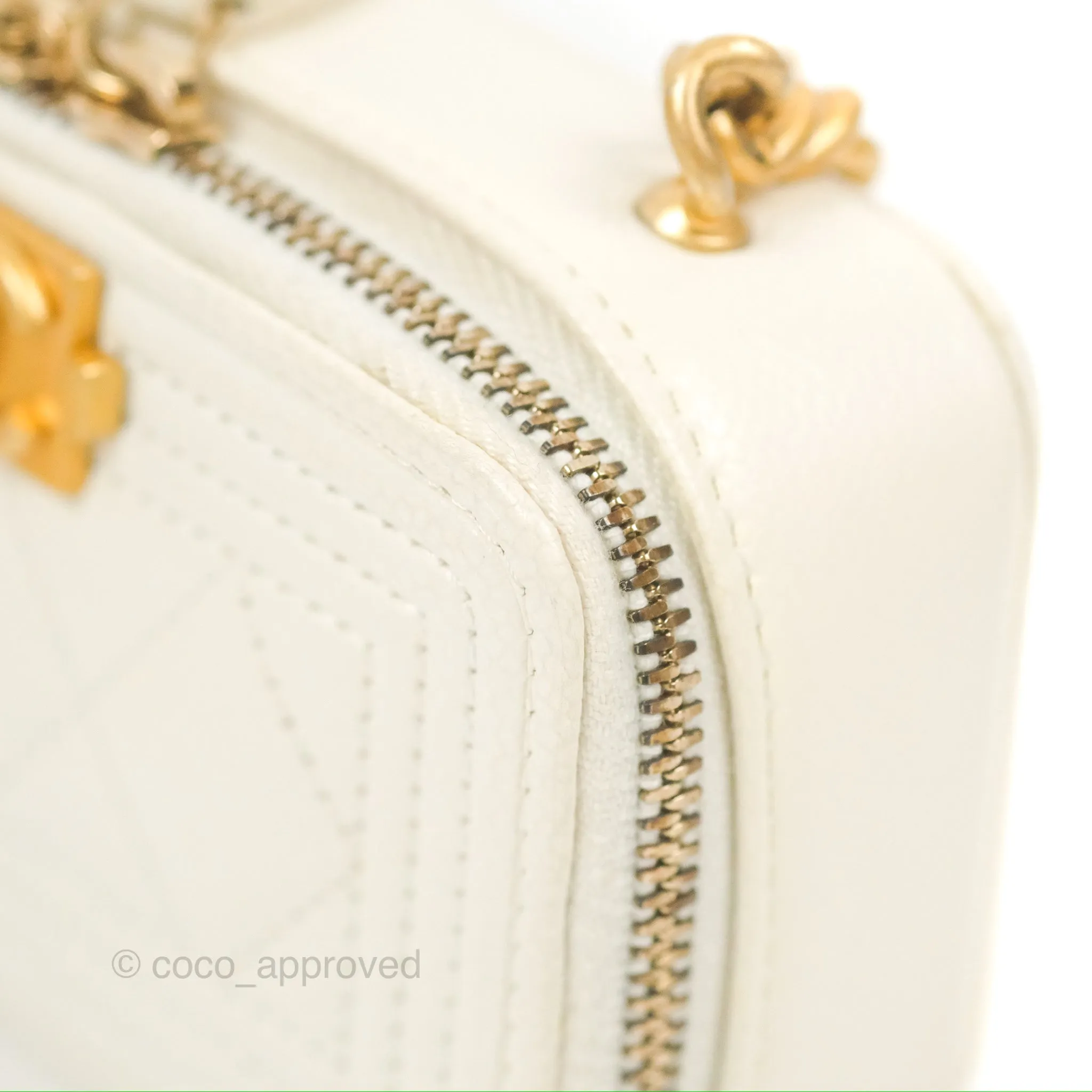 Chanel Mini Boy Clutch with Chain White Caviar Aged Gold Hardware
