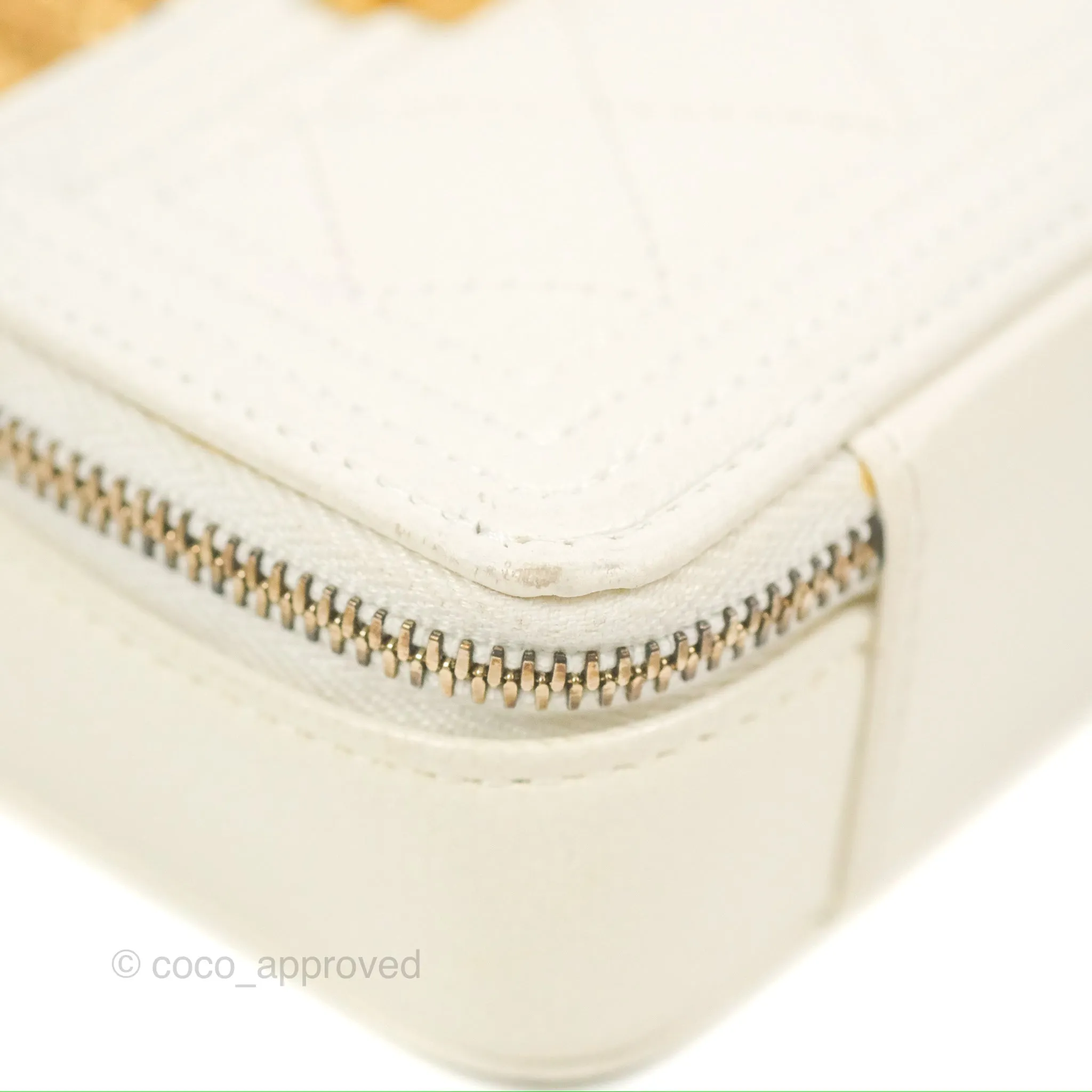 Chanel Mini Boy Clutch with Chain White Caviar Aged Gold Hardware