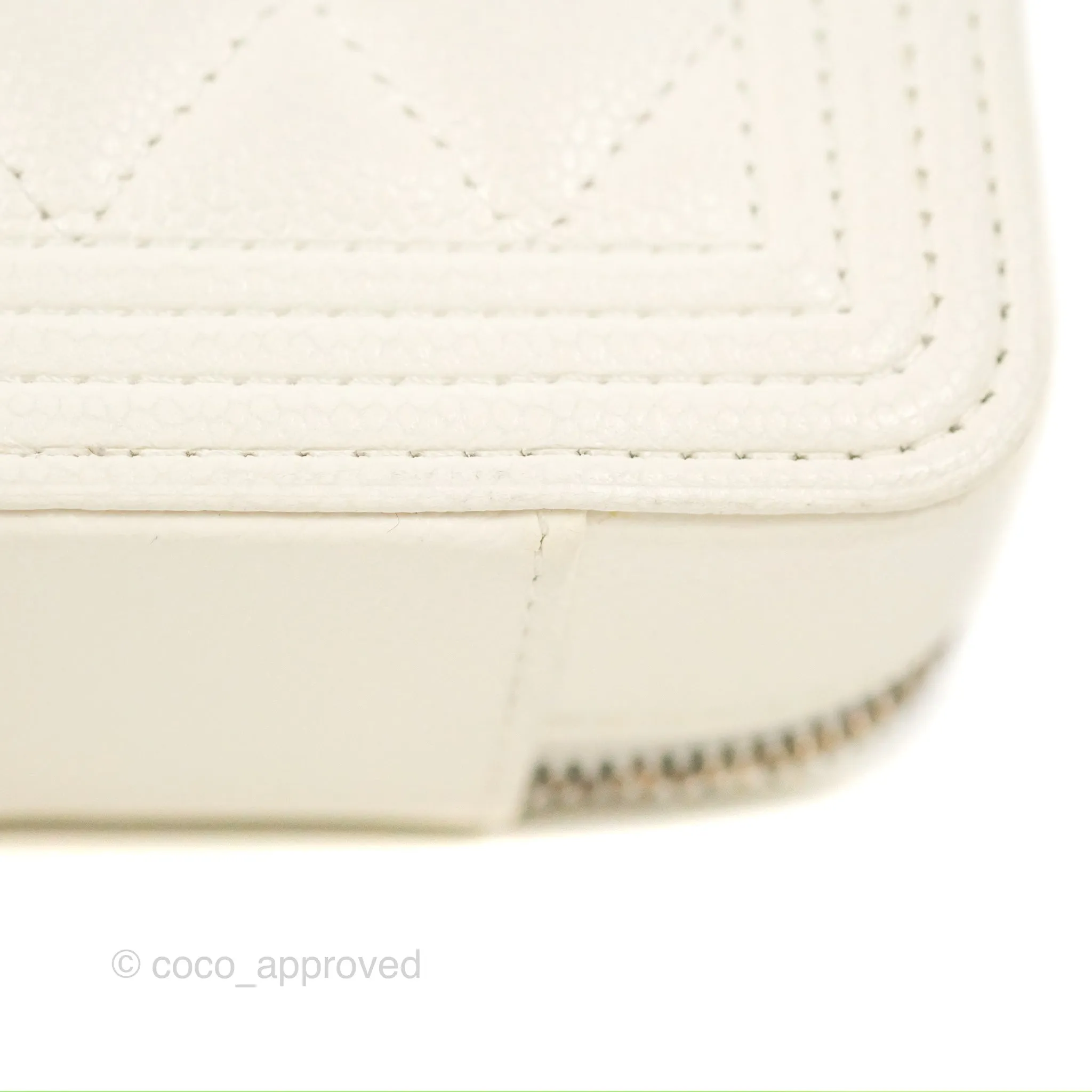 Chanel Mini Boy Clutch with Chain White Caviar Aged Gold Hardware