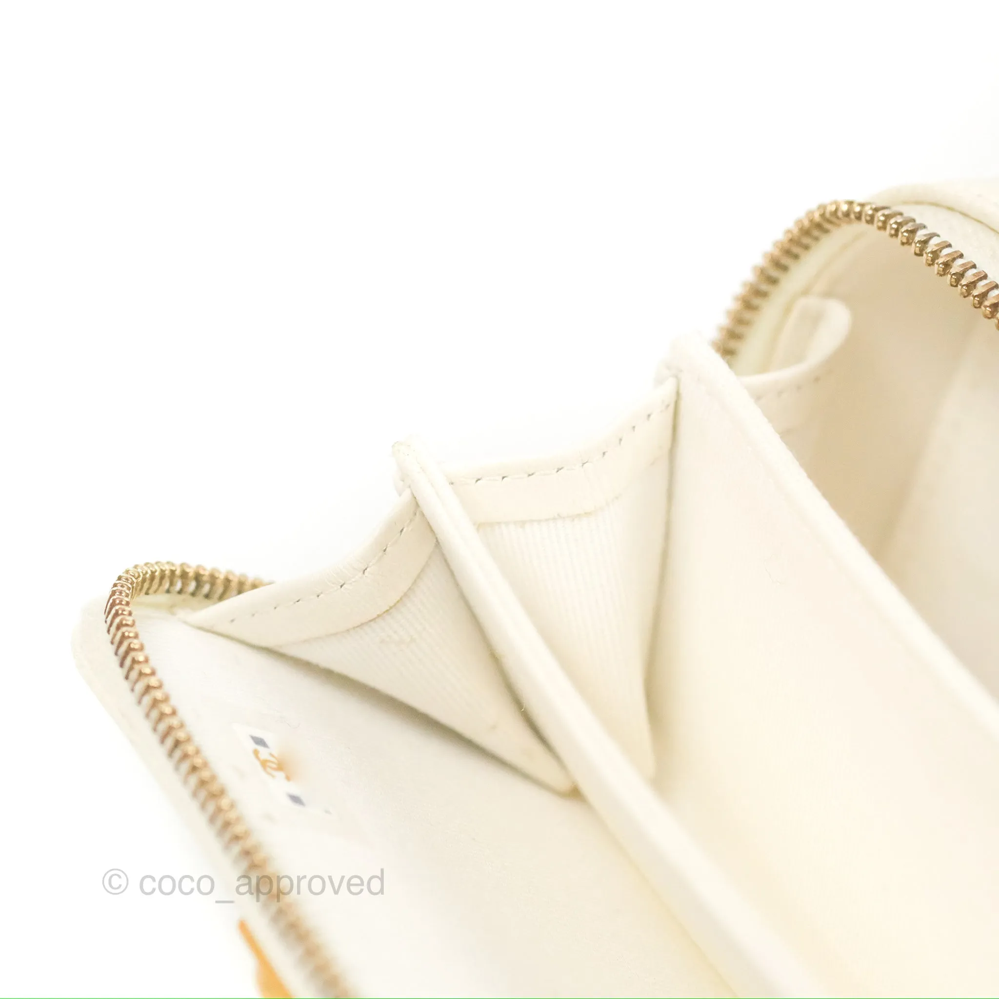 Chanel Mini Boy Clutch with Chain White Caviar Aged Gold Hardware