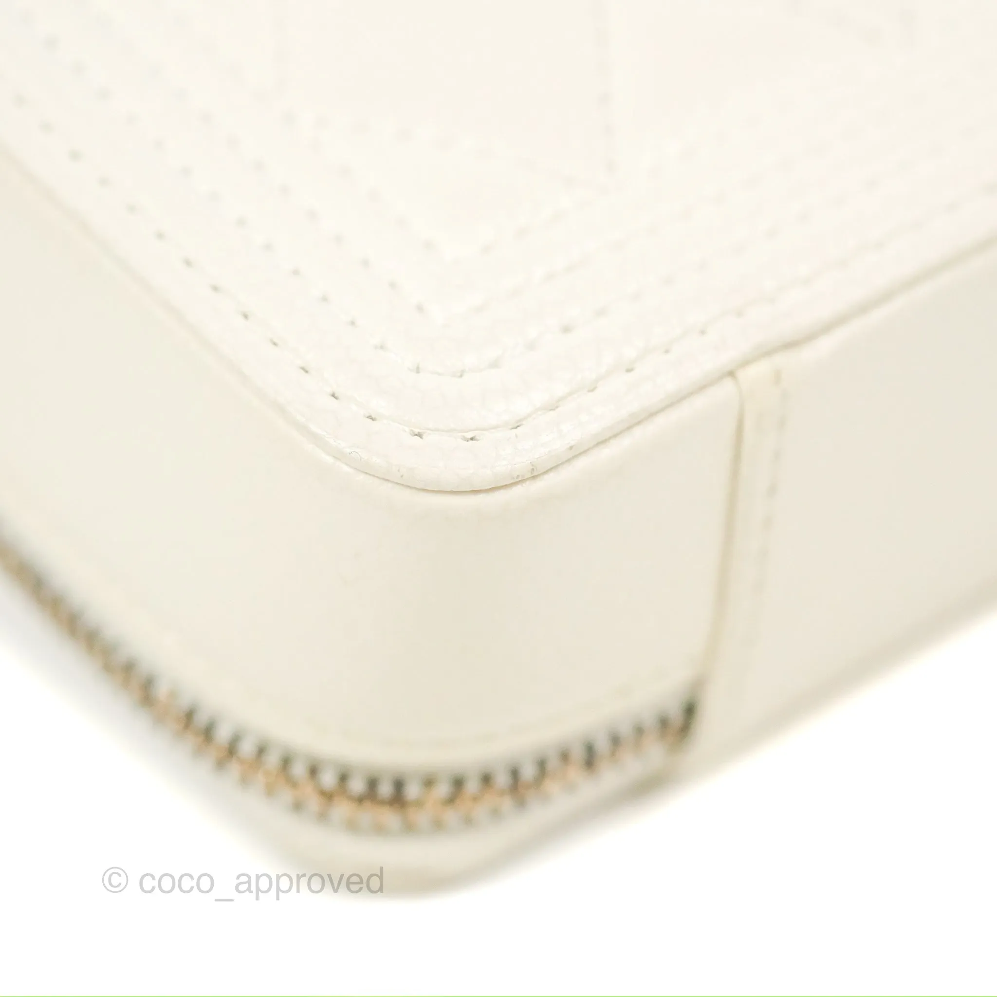 Chanel Mini Boy Clutch with Chain White Caviar Aged Gold Hardware