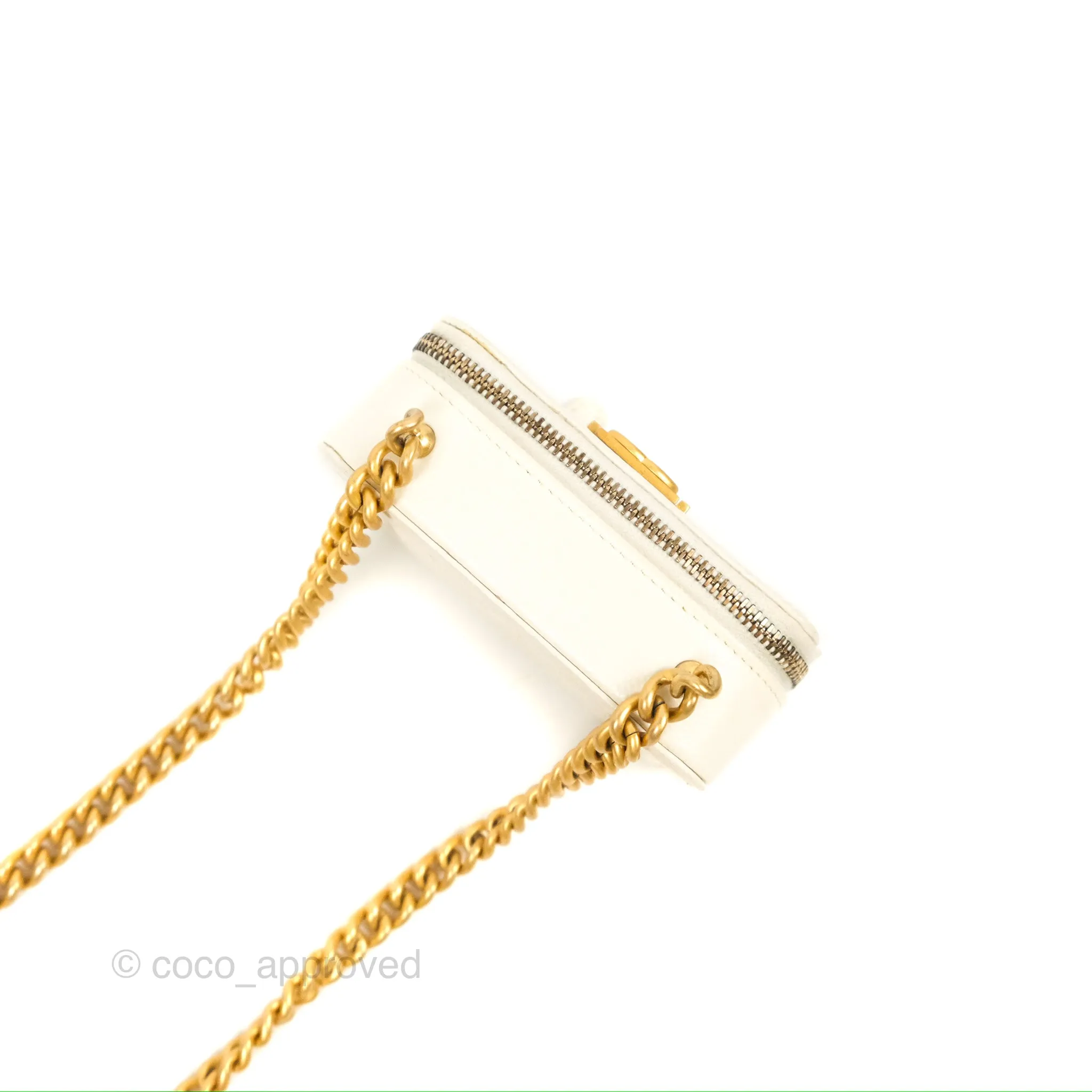 Chanel Mini Boy Clutch with Chain White Caviar Aged Gold Hardware