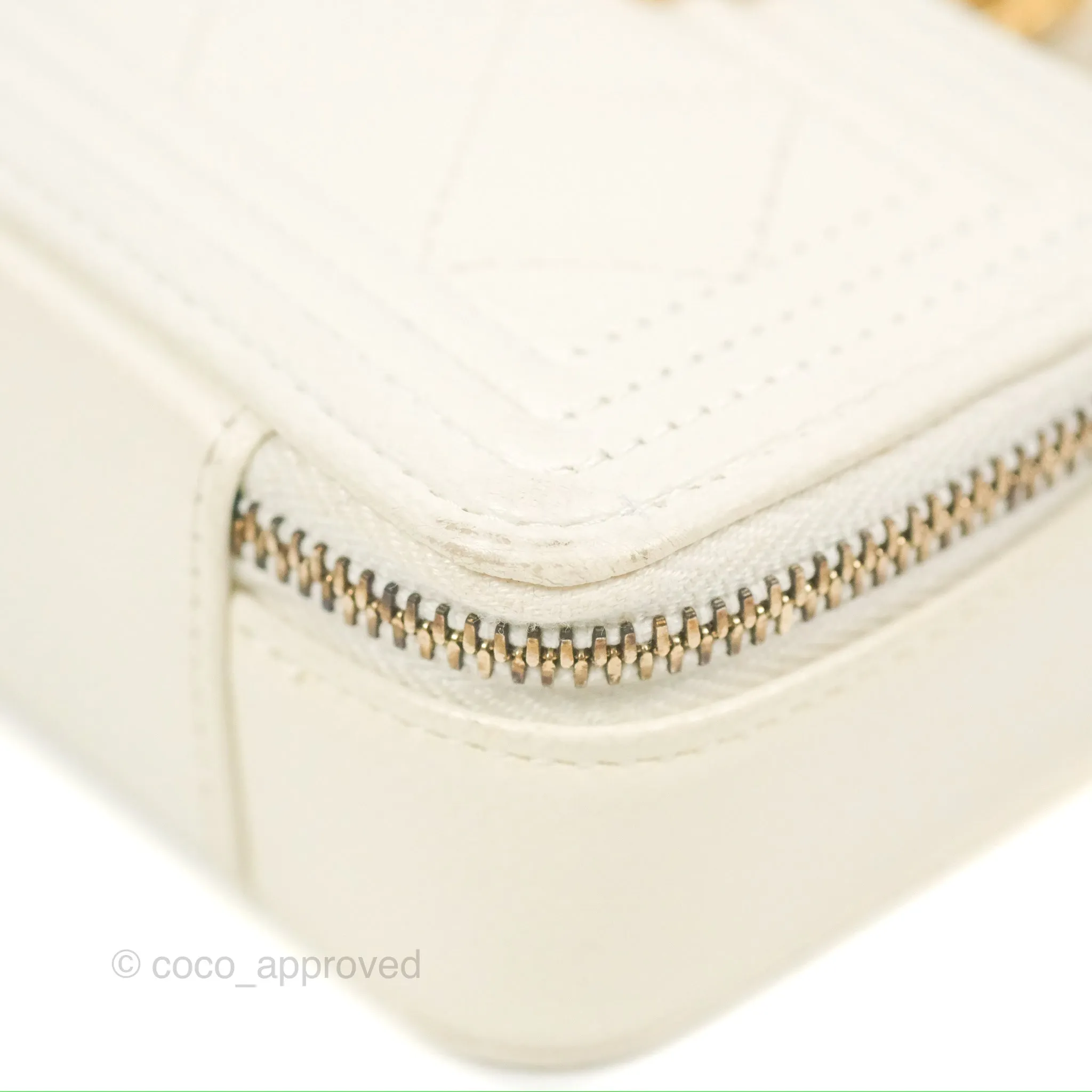 Chanel Mini Boy Clutch with Chain White Caviar Aged Gold Hardware