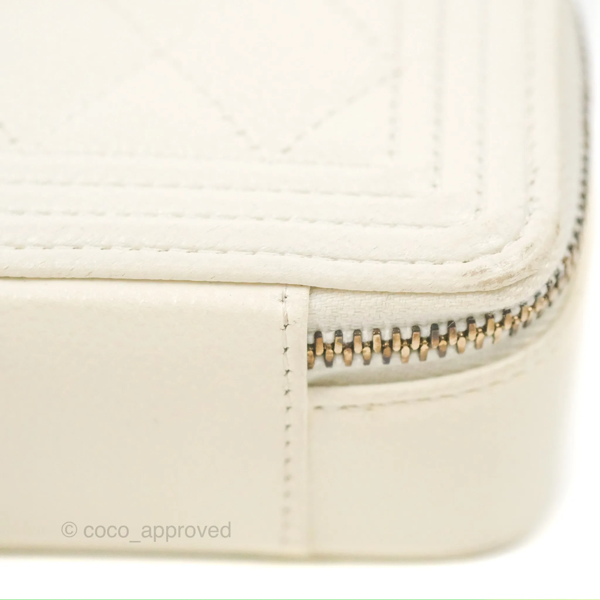 Chanel Mini Boy Clutch with Chain White Caviar Aged Gold Hardware