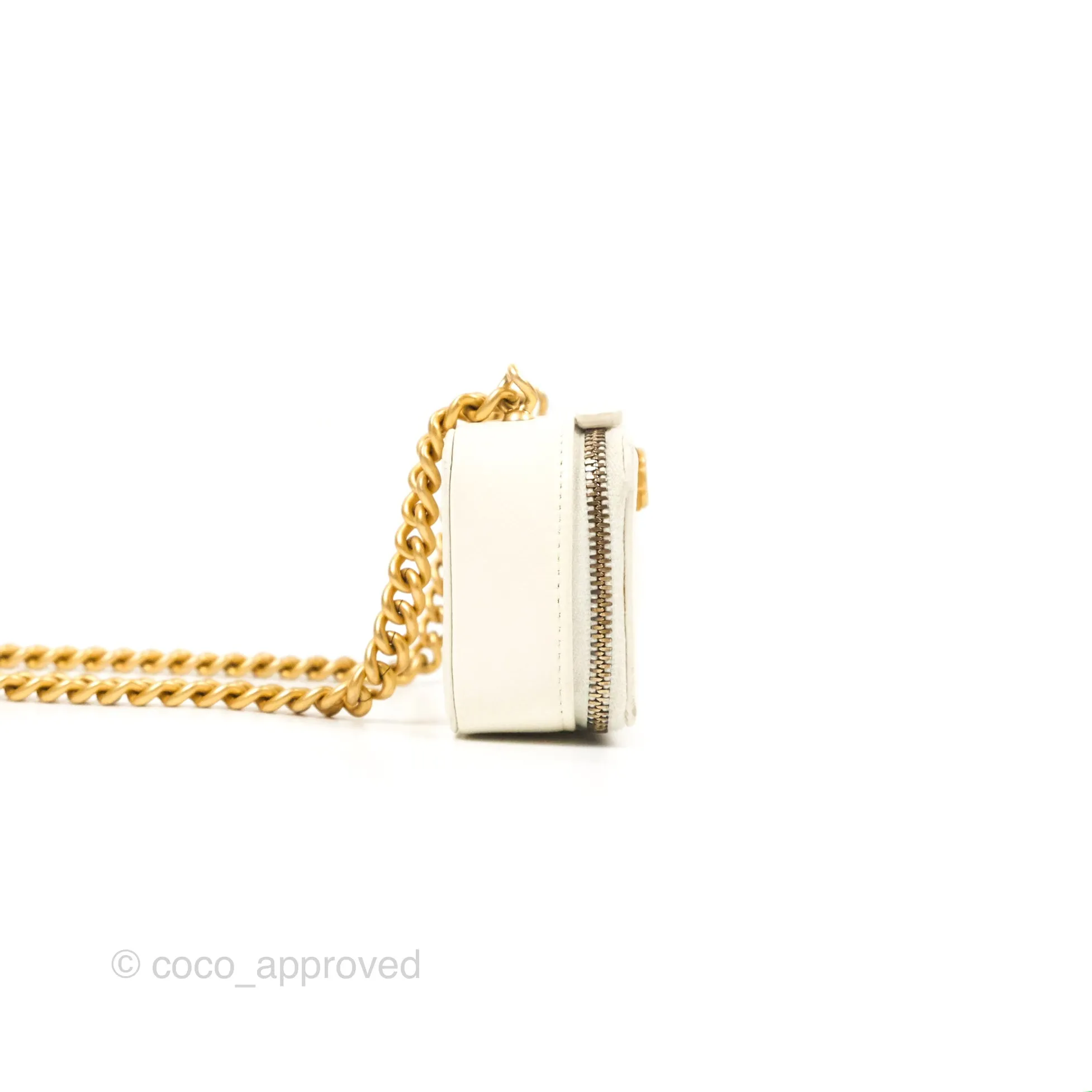 Chanel Mini Boy Clutch with Chain White Caviar Aged Gold Hardware