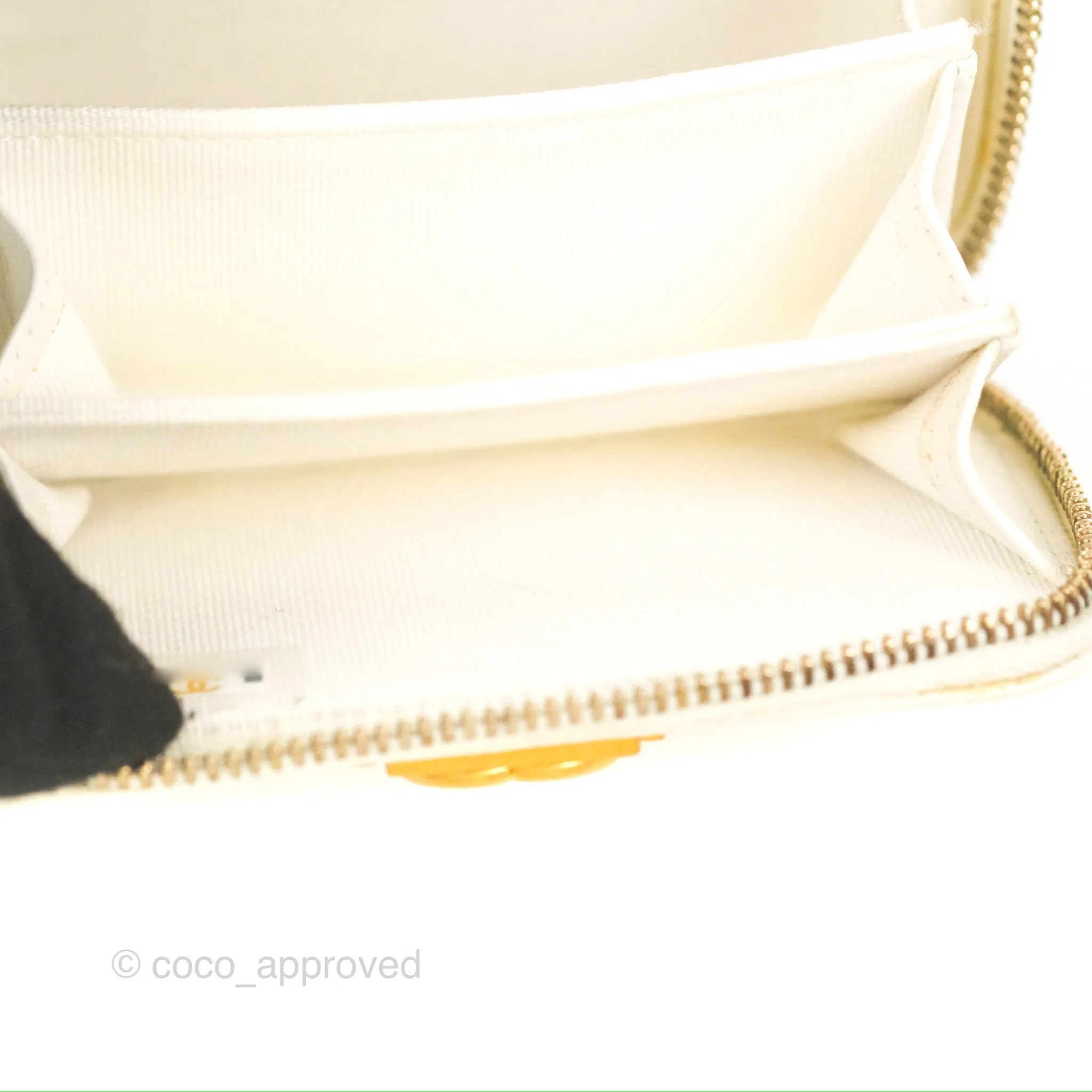 Chanel Mini Boy Clutch with Chain White Caviar Aged Gold Hardware