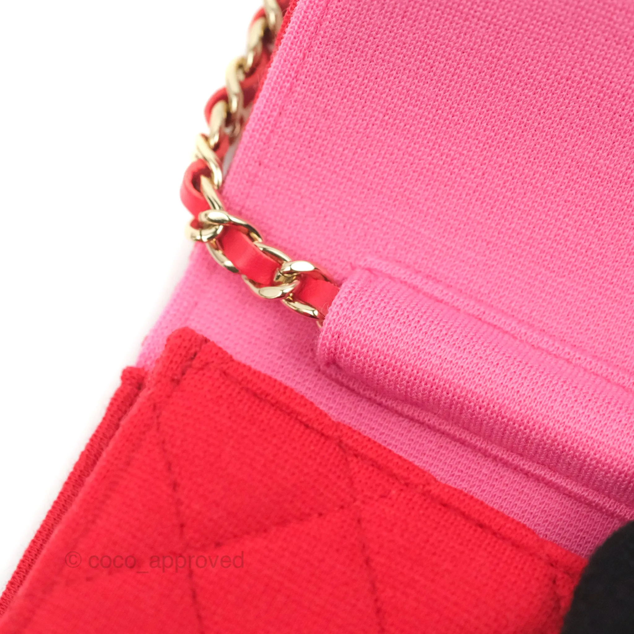 Chanel Mini Clutch With Chain Red Cotton Gold Hardware