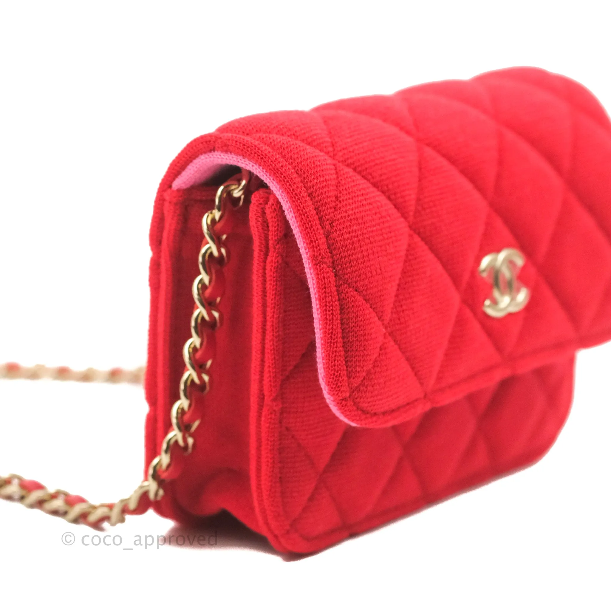 Chanel Mini Clutch With Chain Red Cotton Gold Hardware