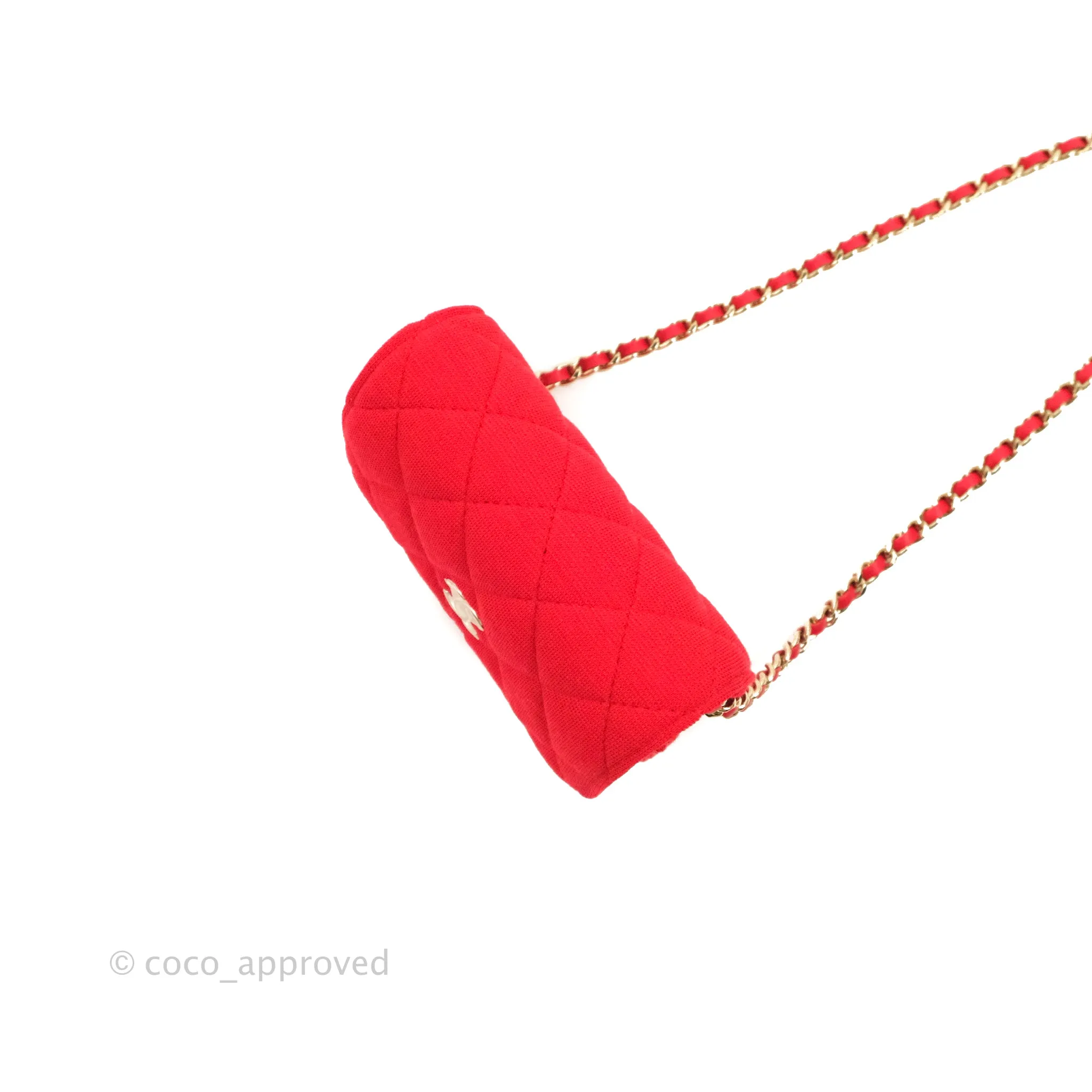 Chanel Mini Clutch With Chain Red Cotton Gold Hardware