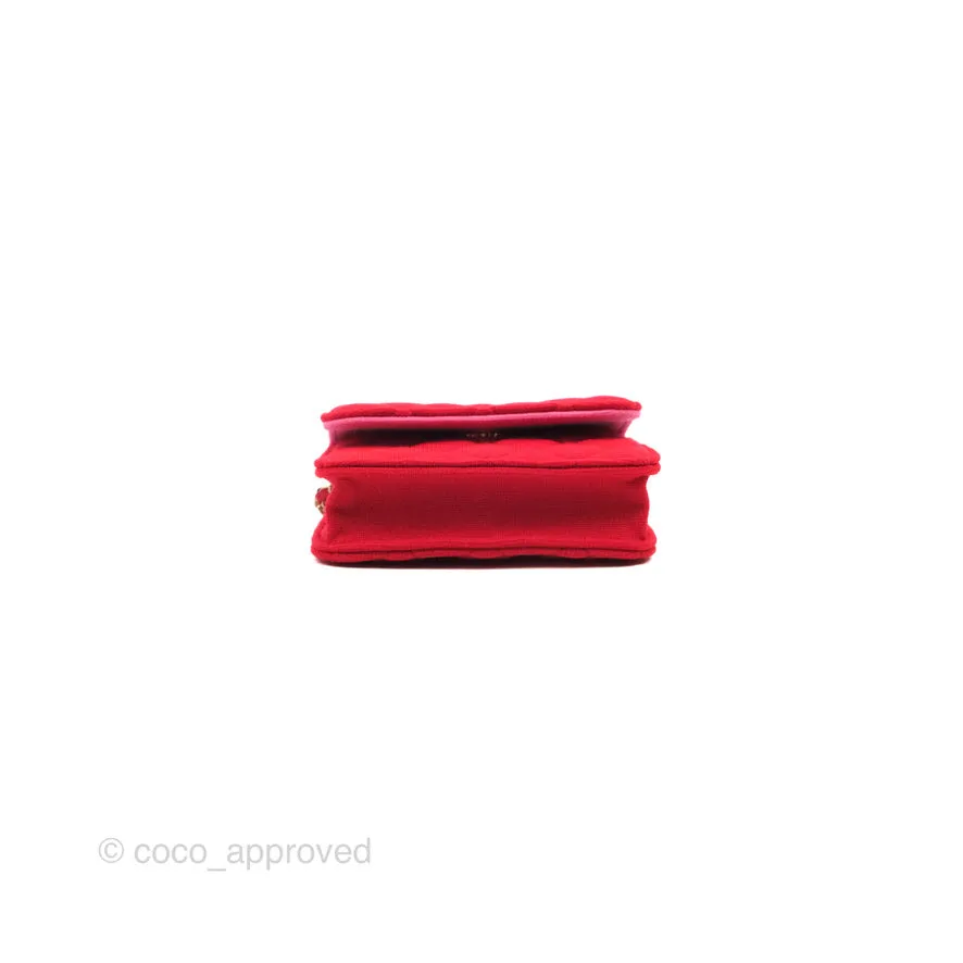 Chanel Mini Clutch With Chain Red Cotton Gold Hardware