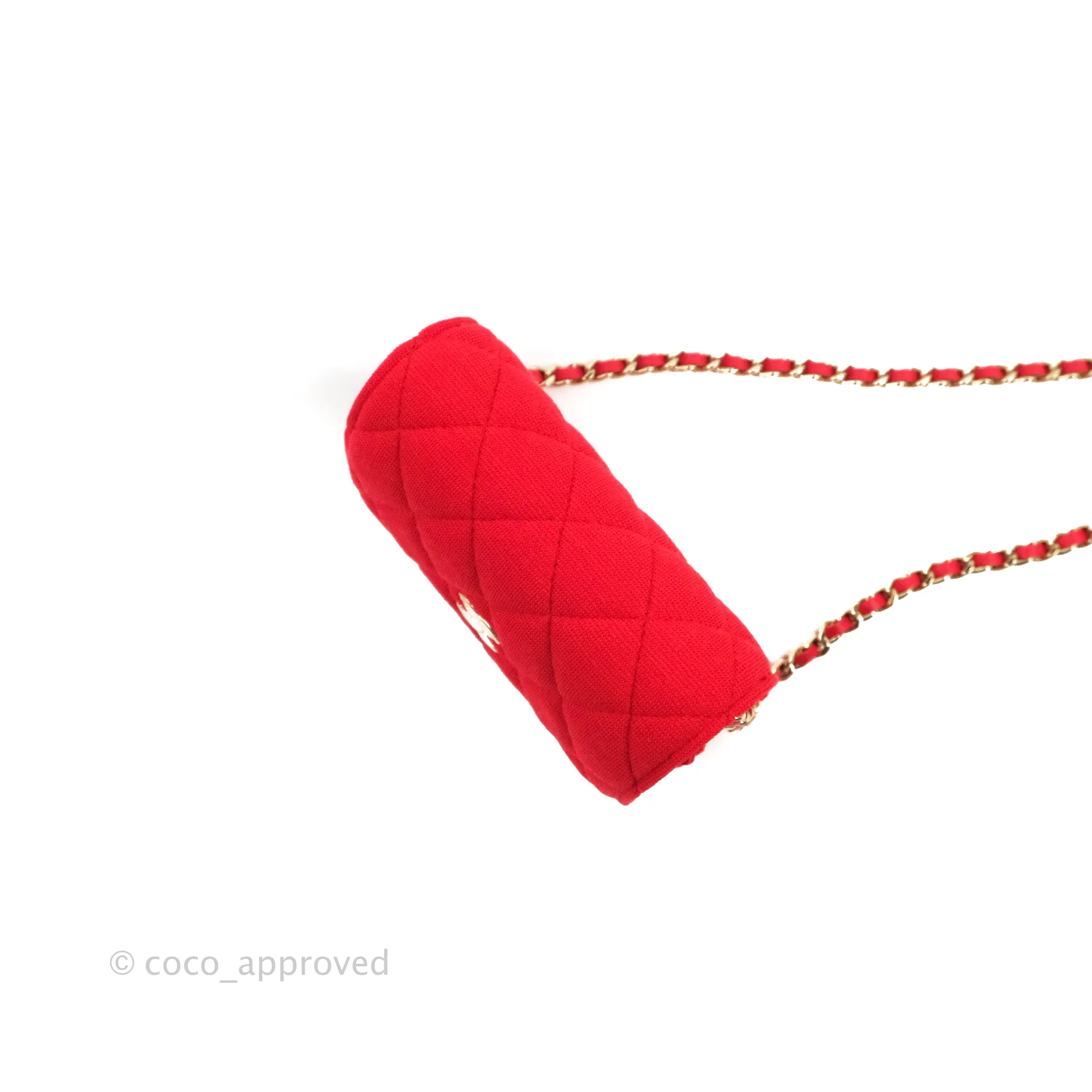 Chanel Mini Clutch With Chain Red Cotton Gold Hardware