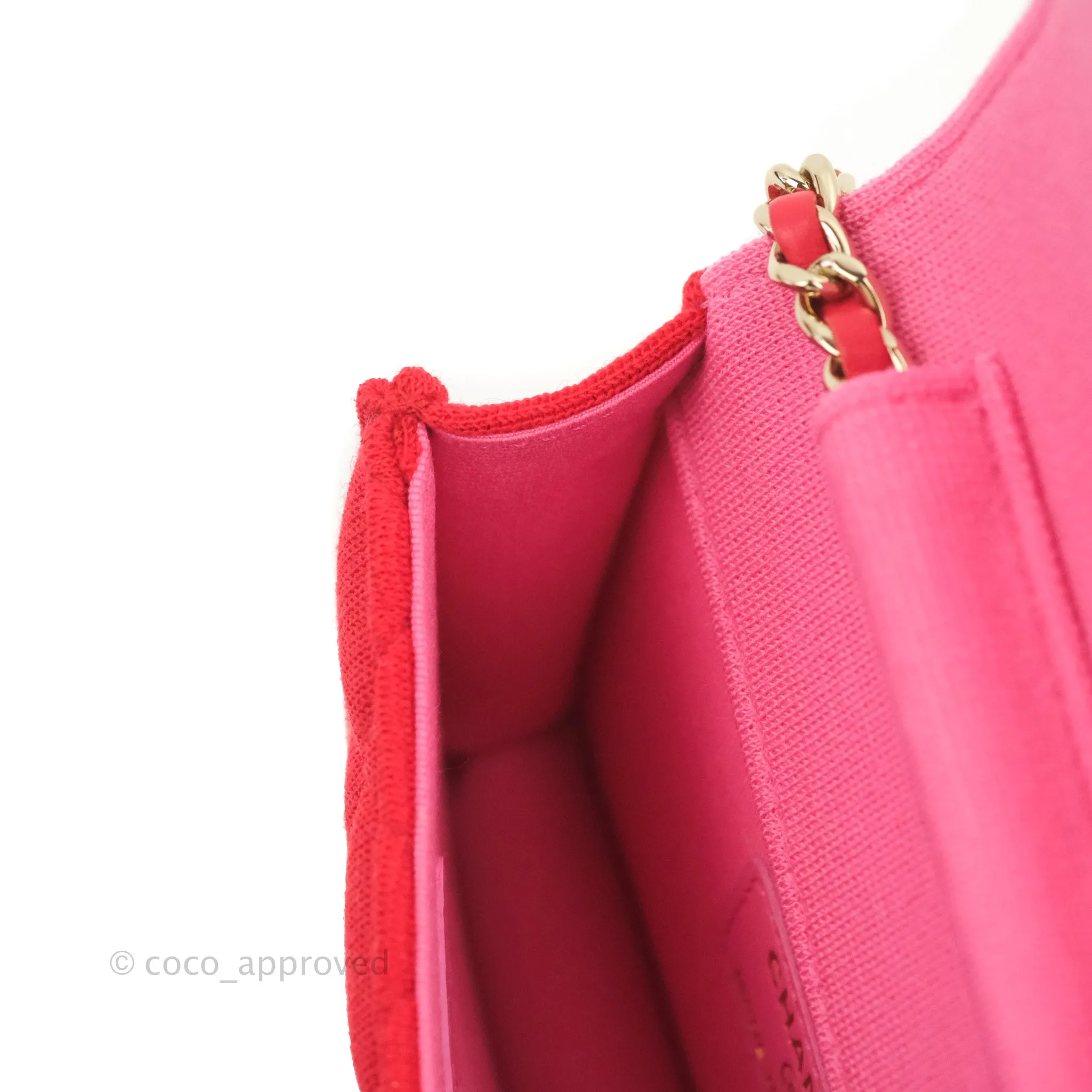 Chanel Mini Clutch With Chain Red Cotton Gold Hardware