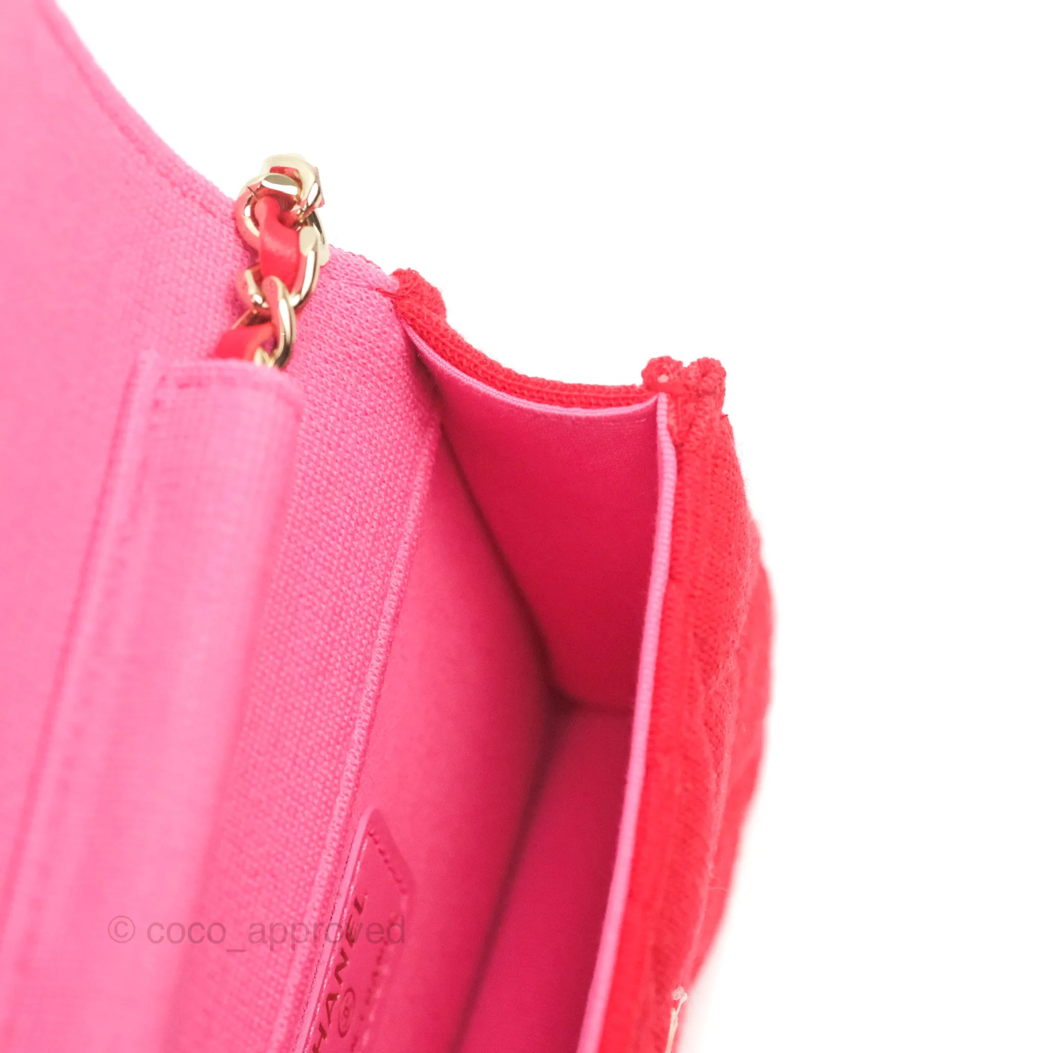 Chanel Mini Clutch With Chain Red Cotton Gold Hardware