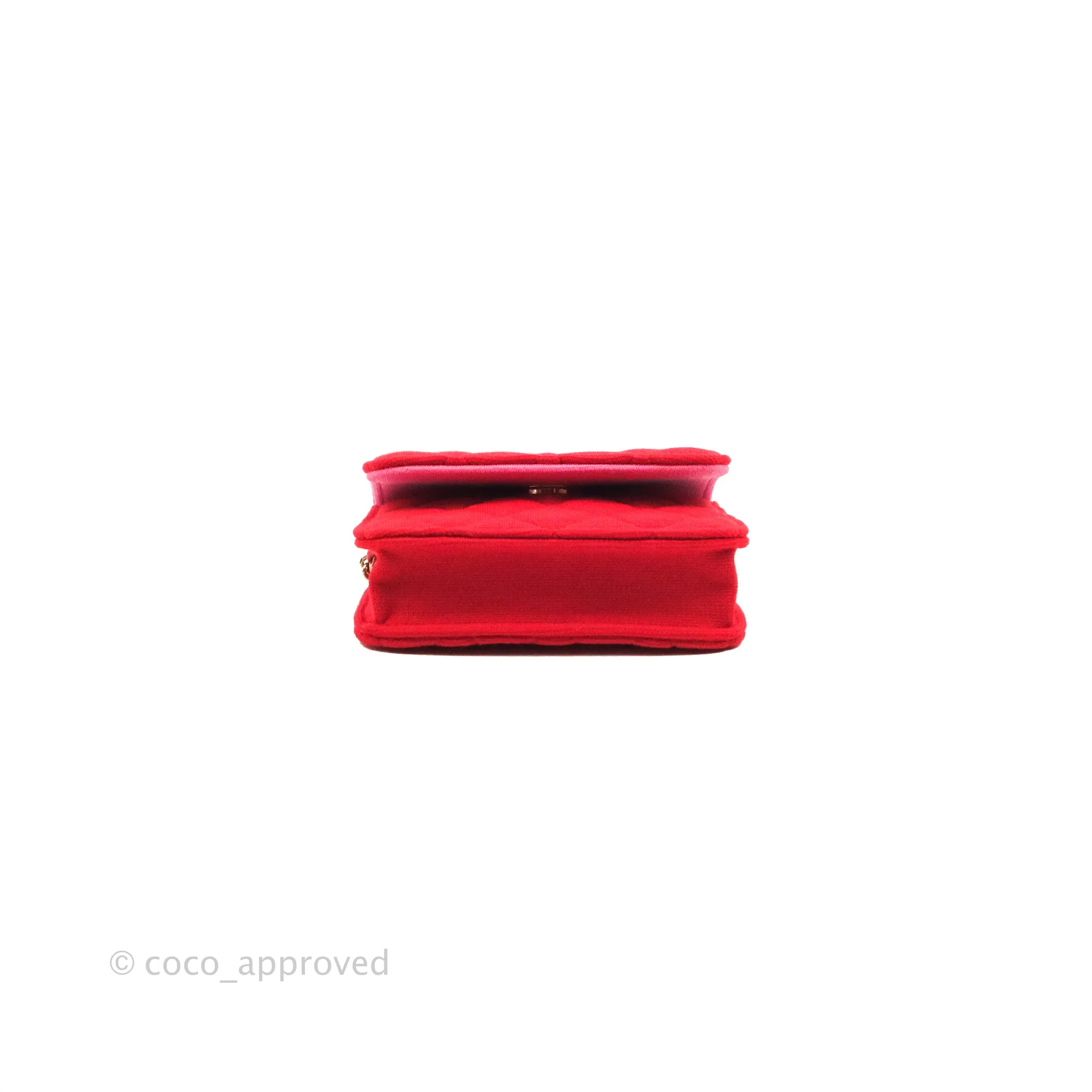 Chanel Mini Clutch With Chain Red Cotton Gold Hardware
