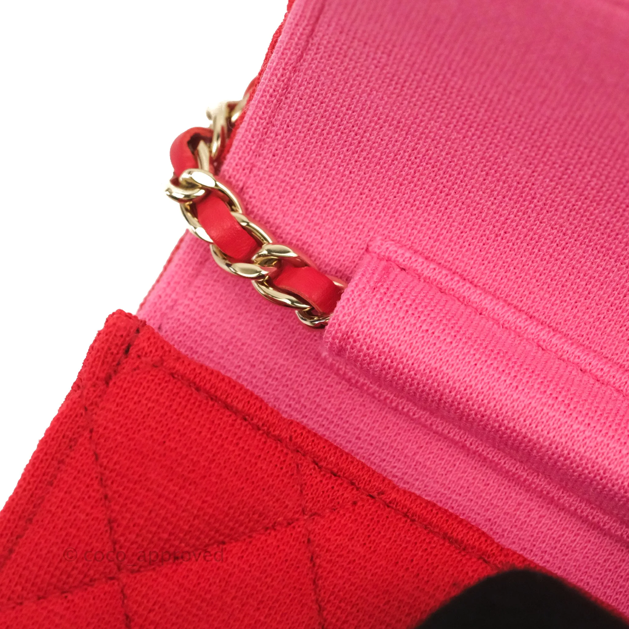 Chanel Mini Clutch With Chain Red Cotton Gold Hardware