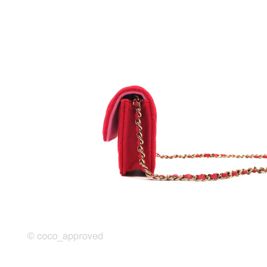 Chanel Mini Clutch With Chain Red Cotton Gold Hardware