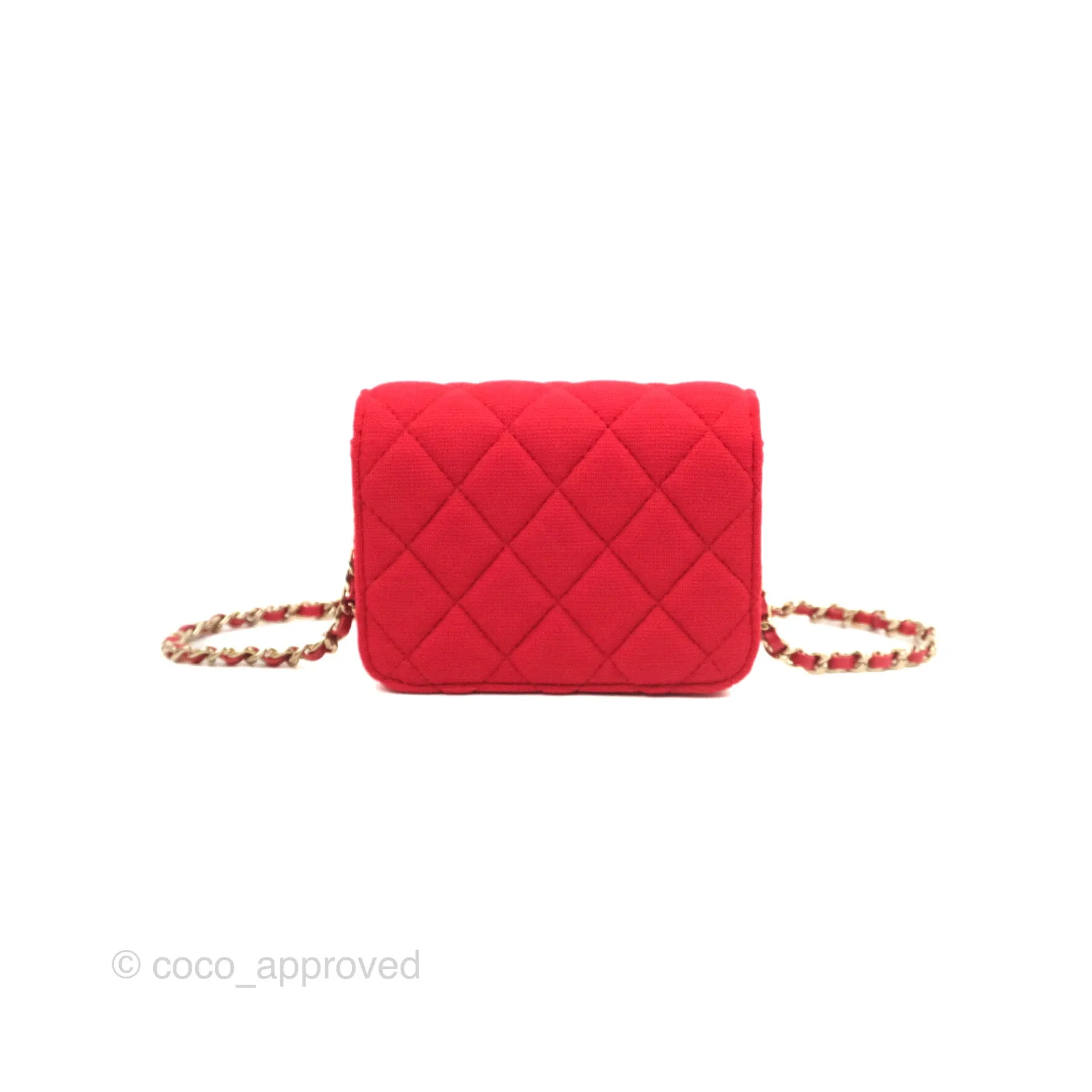 Chanel Mini Clutch With Chain Red Cotton Gold Hardware
