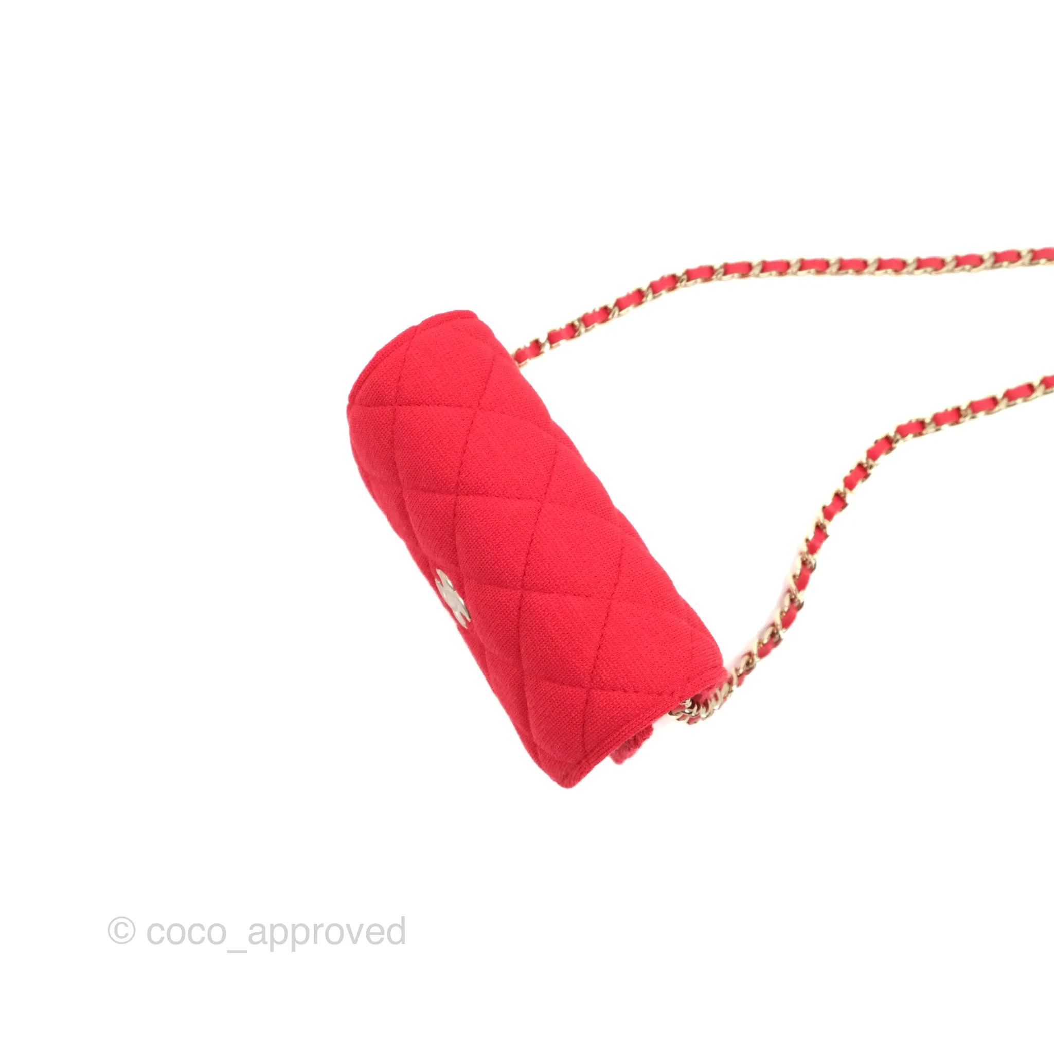 Chanel Mini Clutch With Chain Red Cotton Gold Hardware