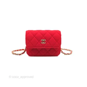 Chanel Mini Clutch With Chain Red Cotton Gold Hardware
