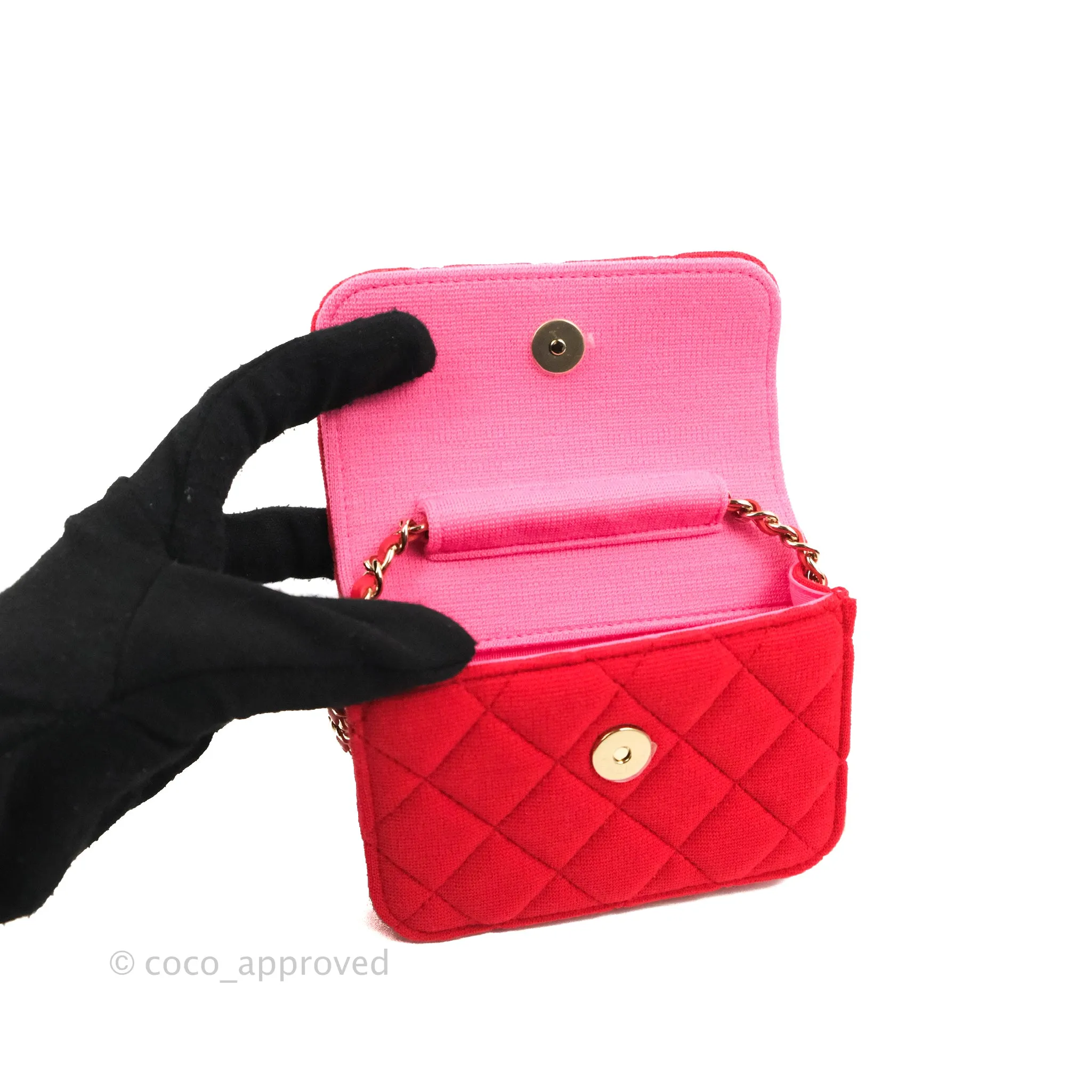 Chanel Mini Clutch With Chain Red Cotton Gold Hardware