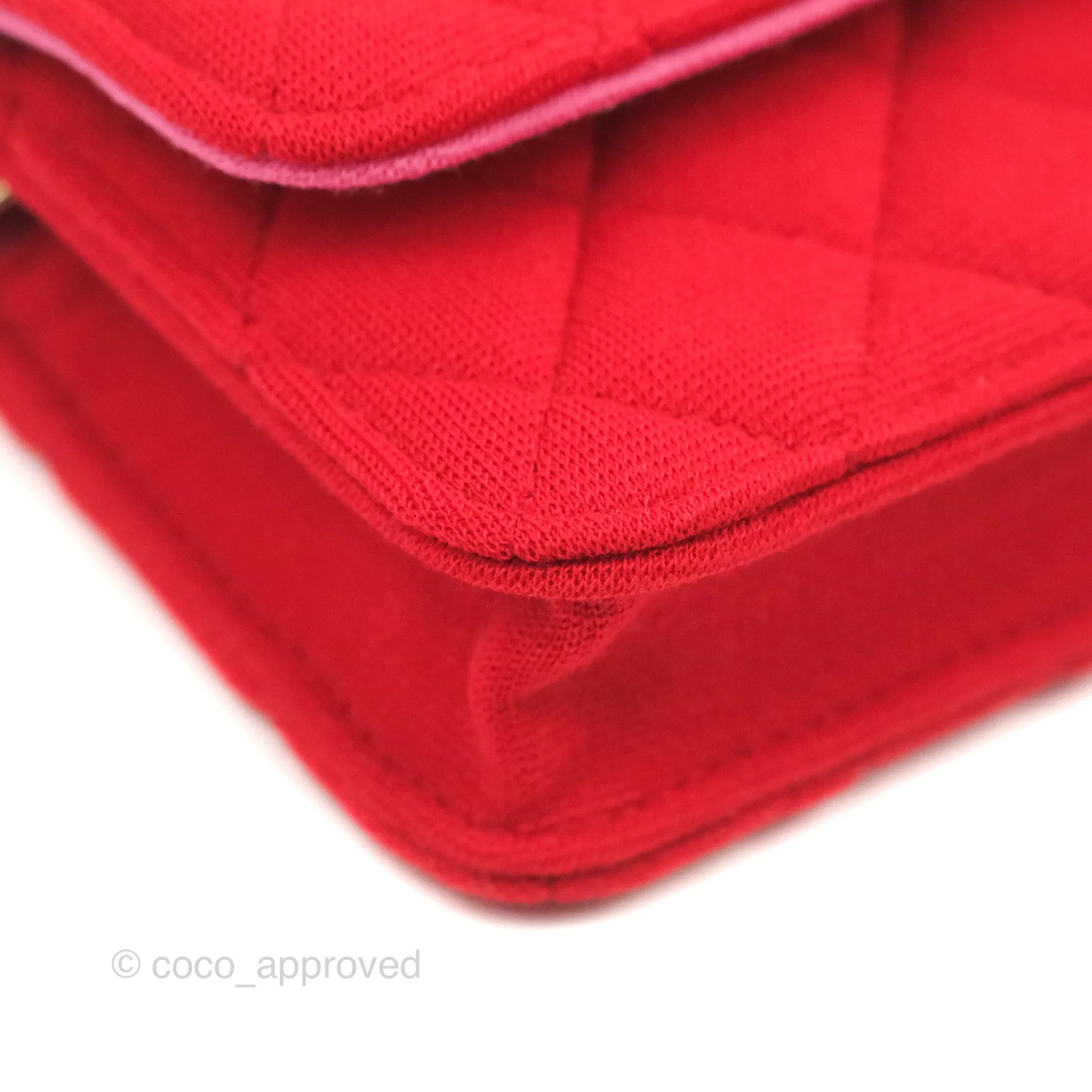 Chanel Mini Clutch With Chain Red Cotton Gold Hardware