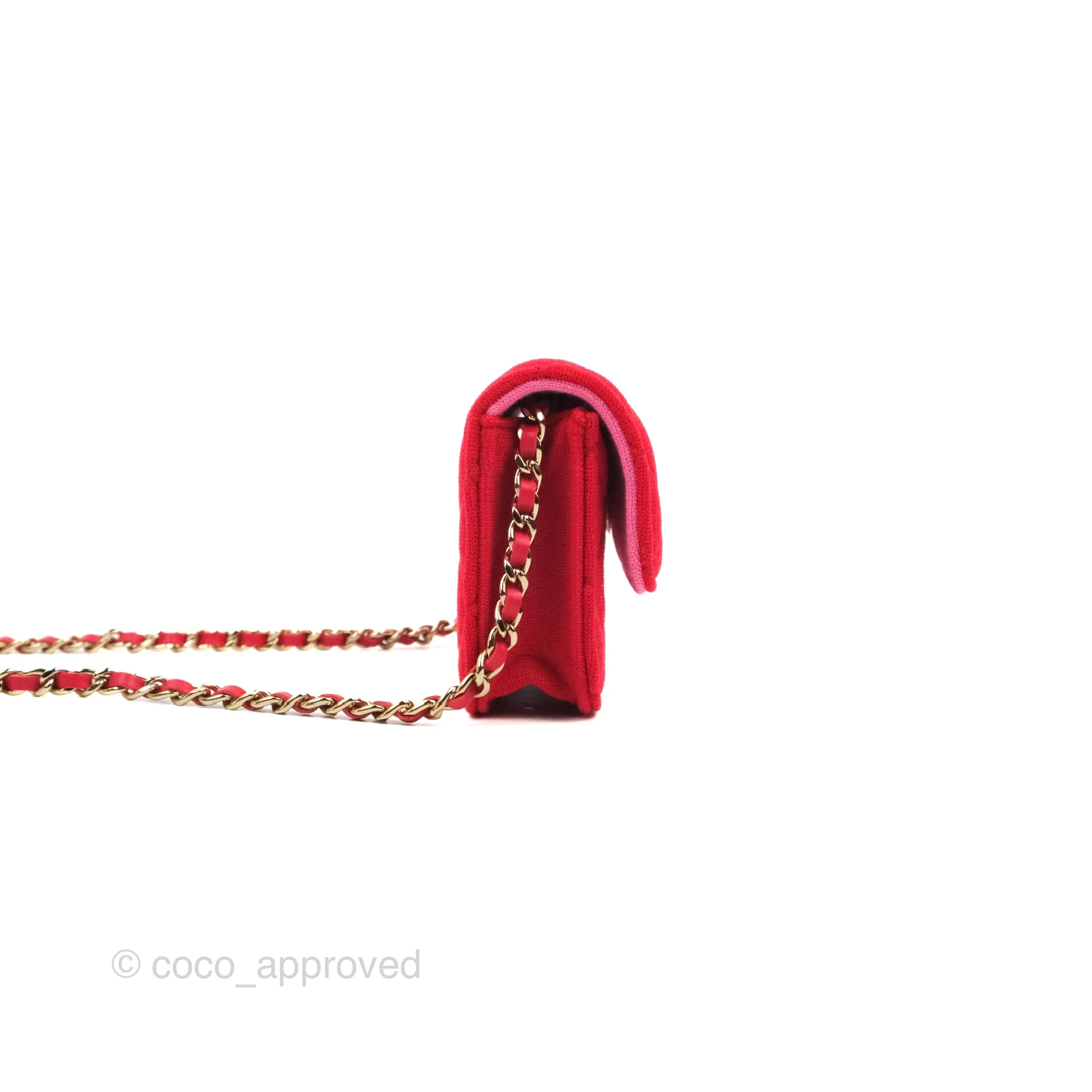 Chanel Mini Clutch With Chain Red Cotton Gold Hardware