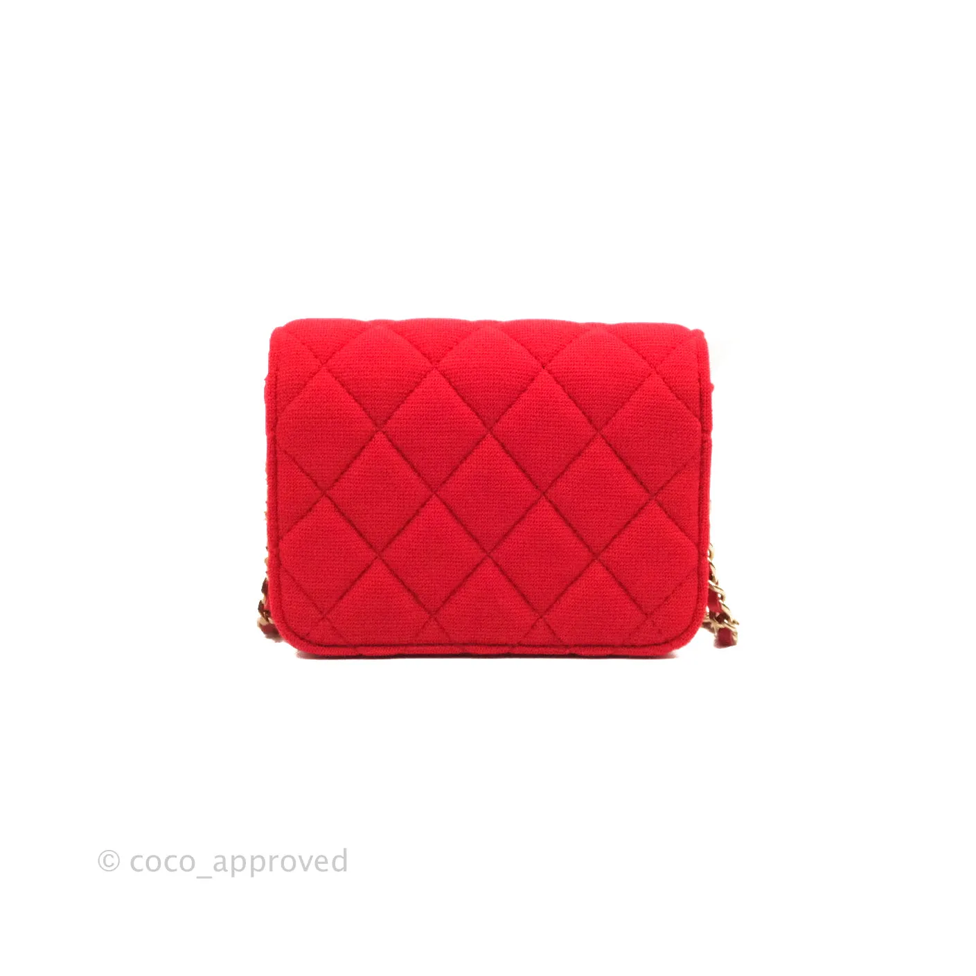 Chanel Mini Clutch With Chain Red Cotton Gold Hardware