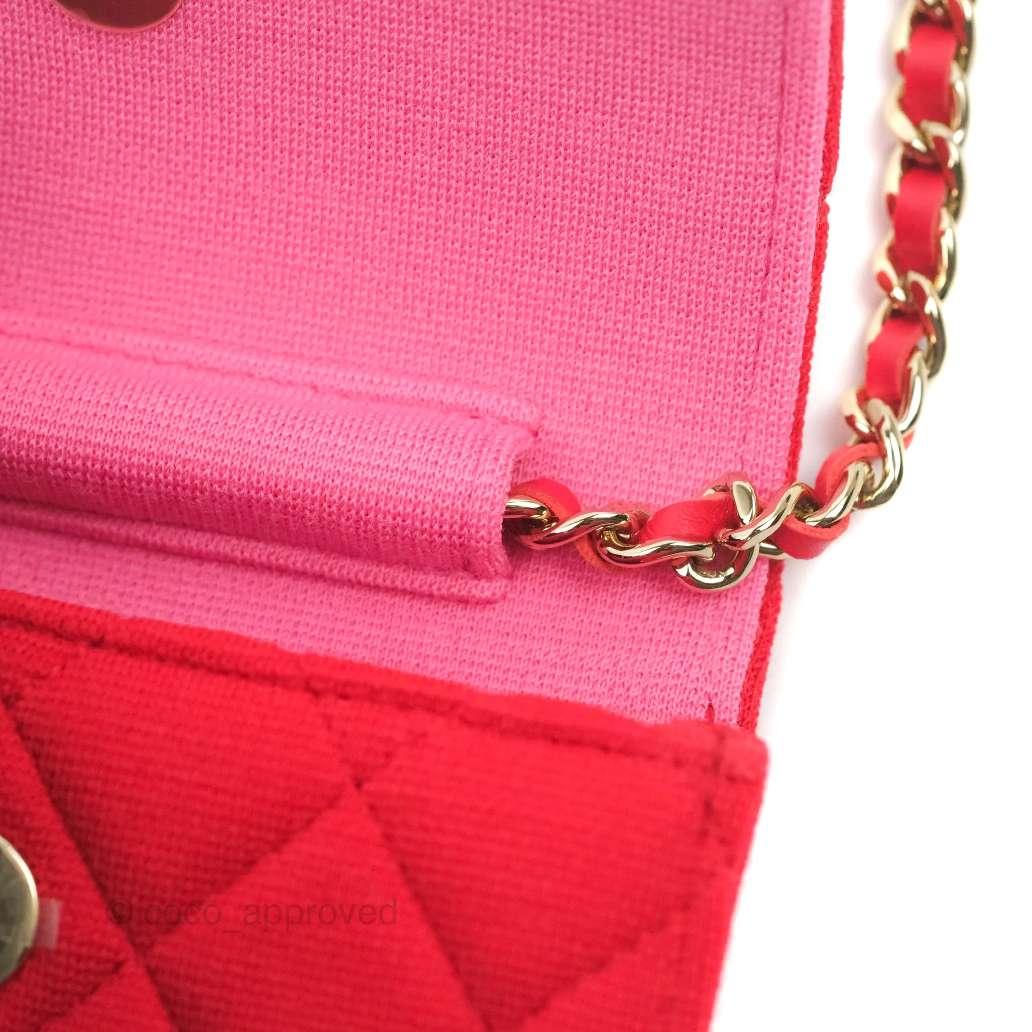 Chanel Mini Clutch With Chain Red Cotton Gold Hardware