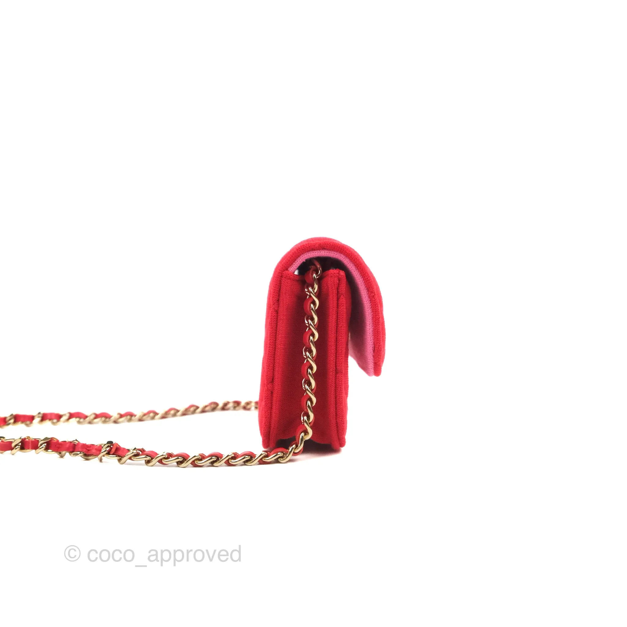 Chanel Mini Clutch With Chain Red Cotton Gold Hardware