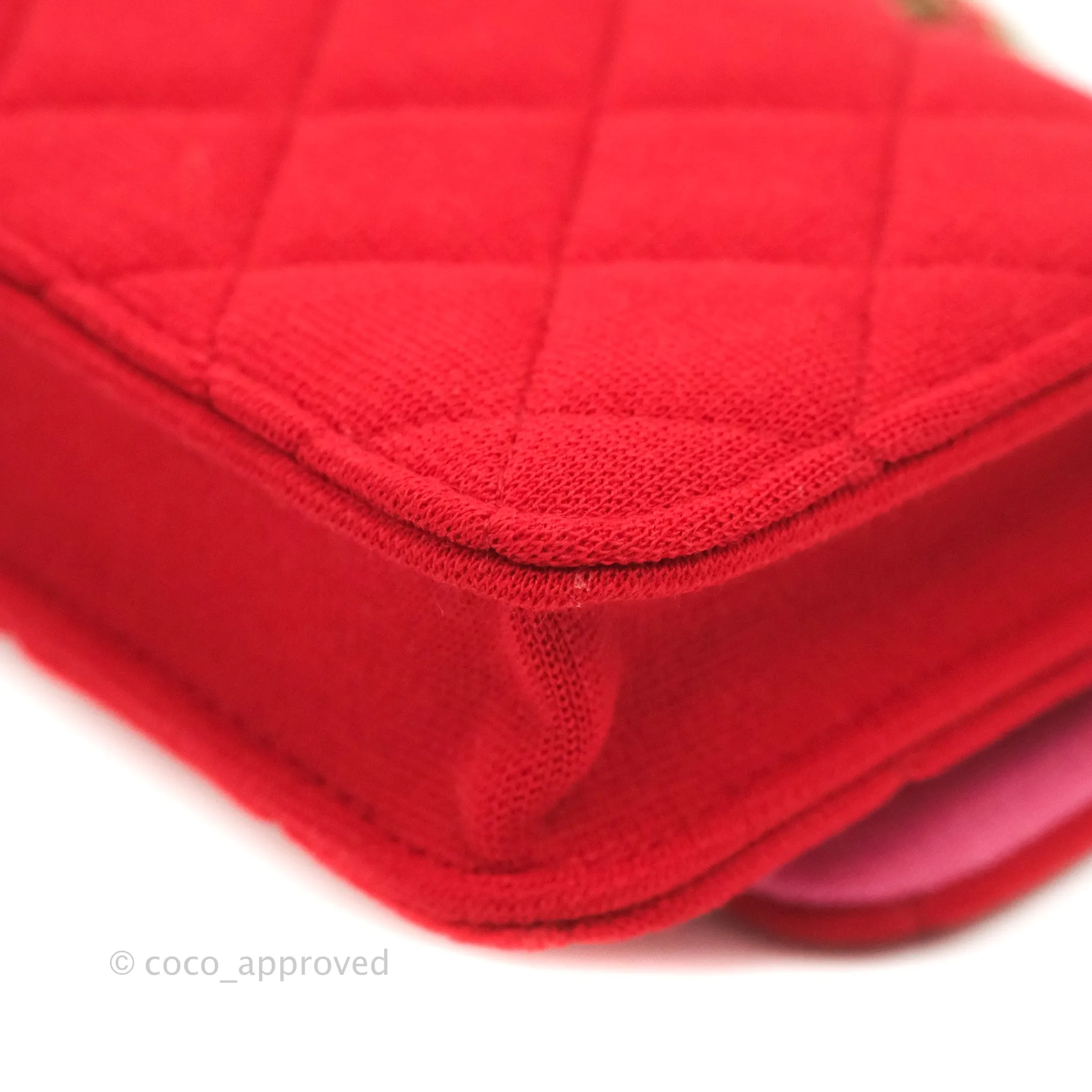 Chanel Mini Clutch With Chain Red Cotton Gold Hardware