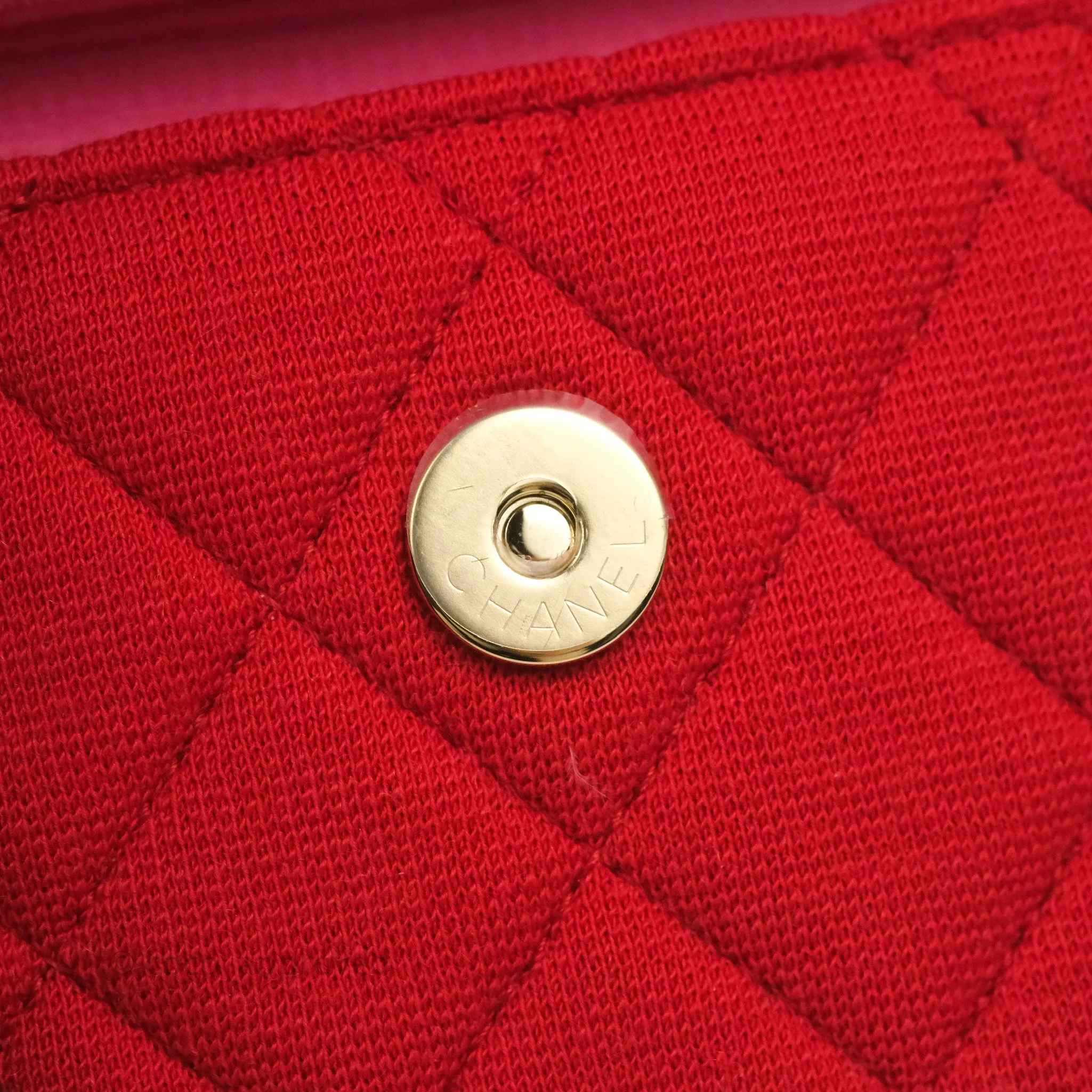 Chanel Mini Clutch With Chain Red Cotton Gold Hardware