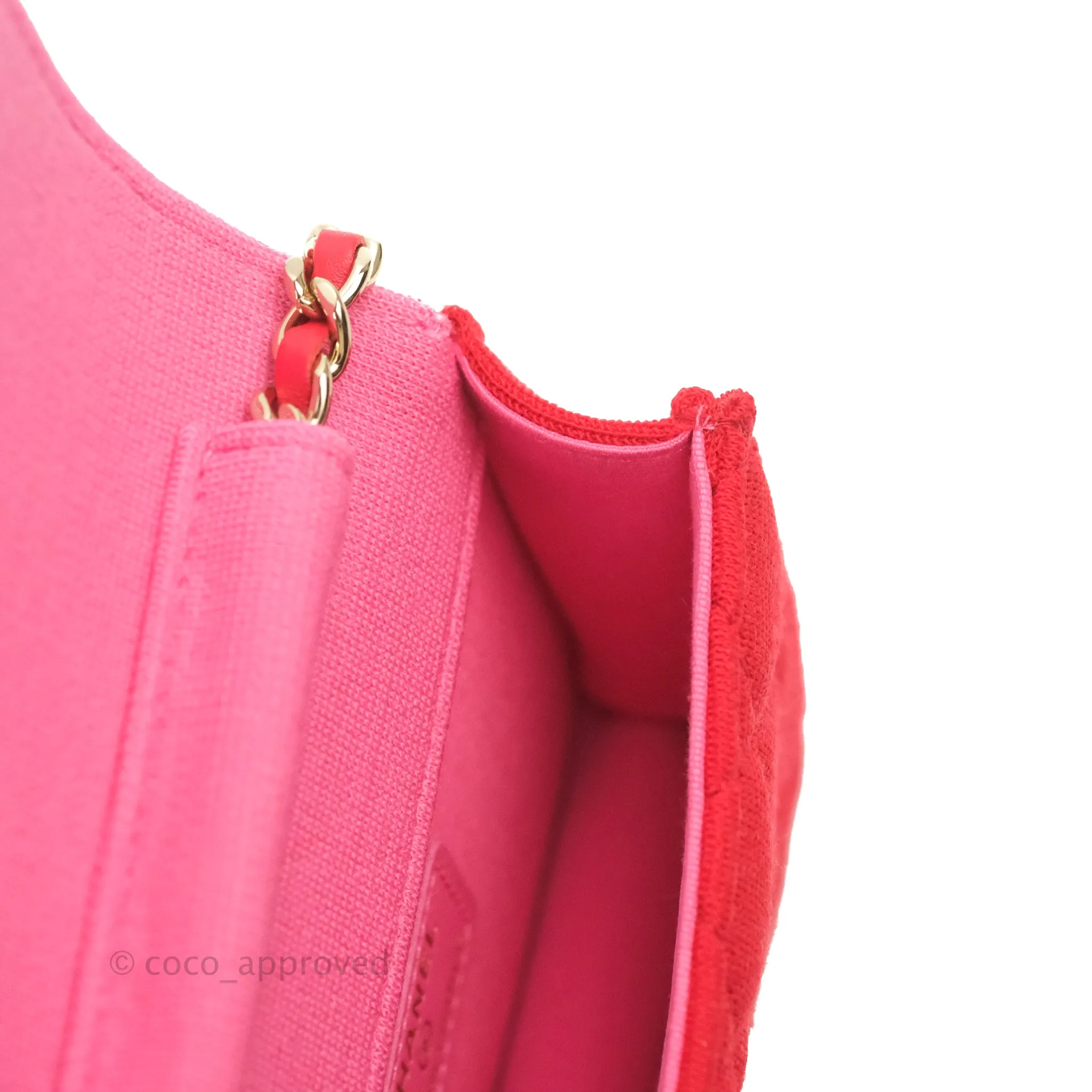 Chanel Mini Clutch With Chain Red Cotton Gold Hardware