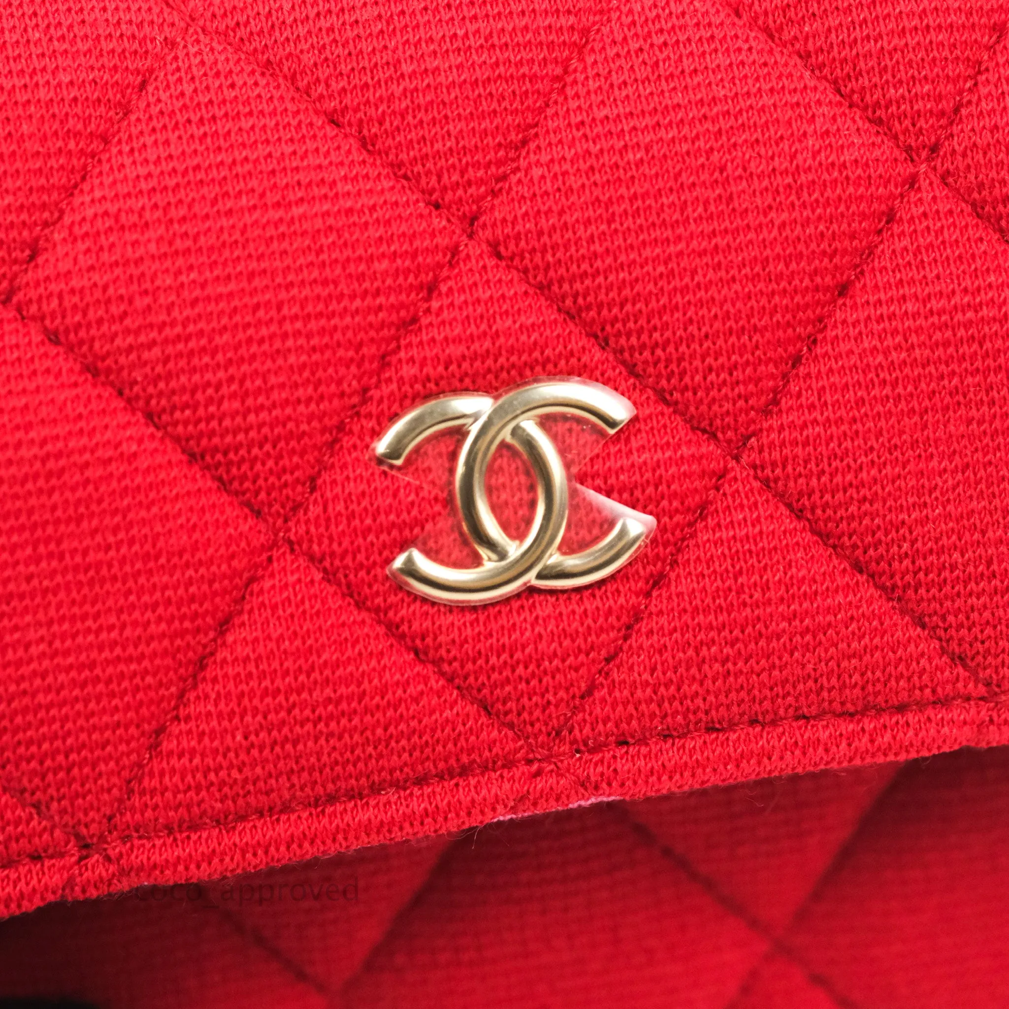 Chanel Mini Clutch With Chain Red Cotton Gold Hardware