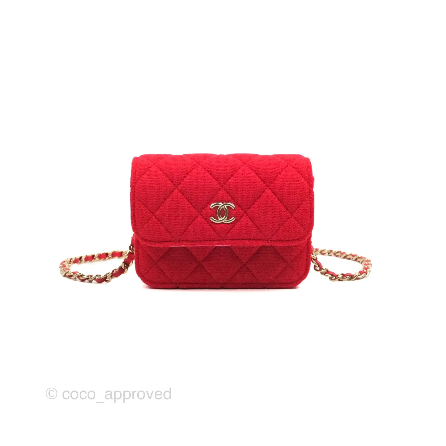 Chanel Mini Clutch With Chain Red Cotton Gold Hardware