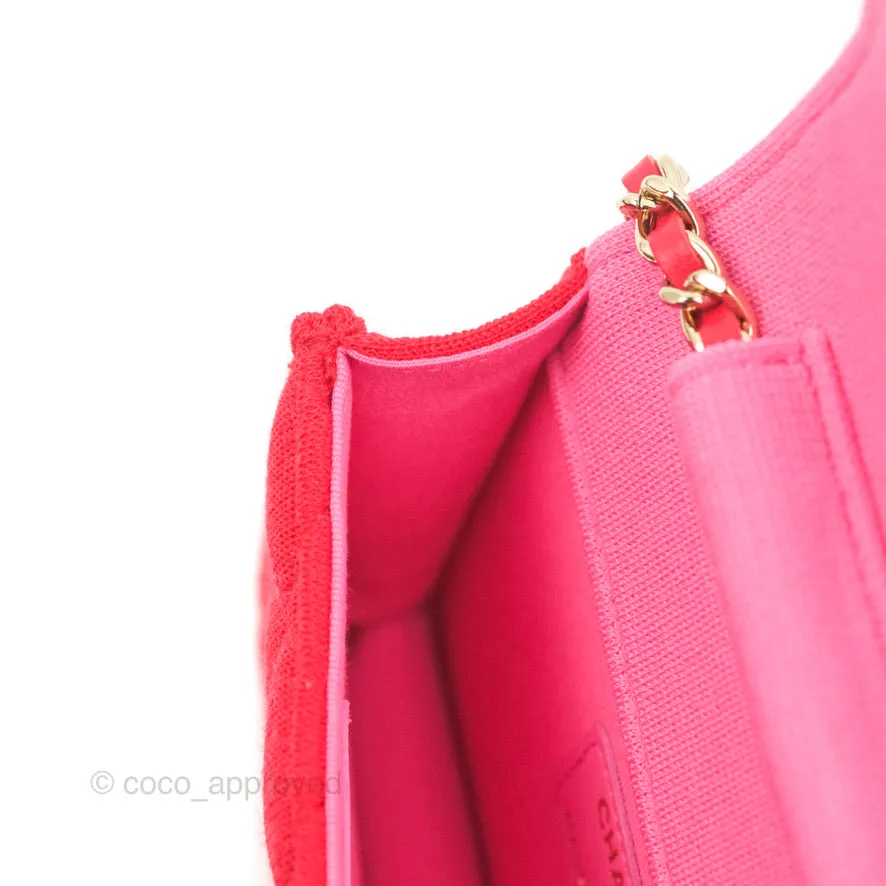 Chanel Mini Clutch With Chain Red Cotton Gold Hardware