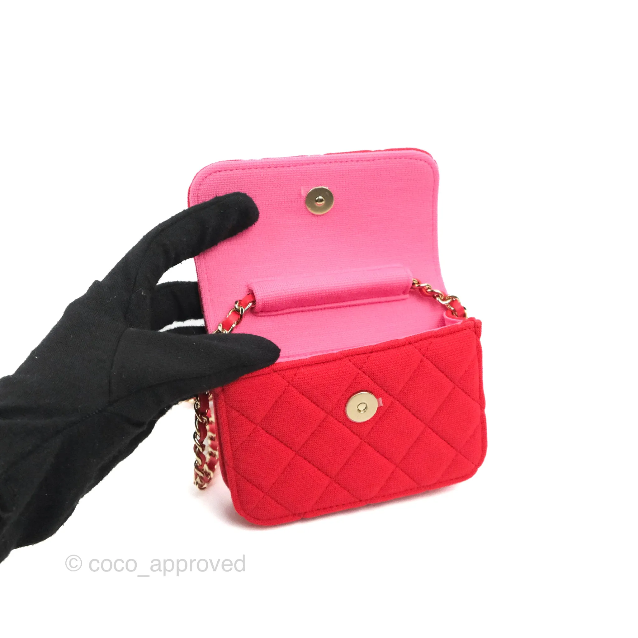 Chanel Mini Clutch With Chain Red Cotton Gold Hardware