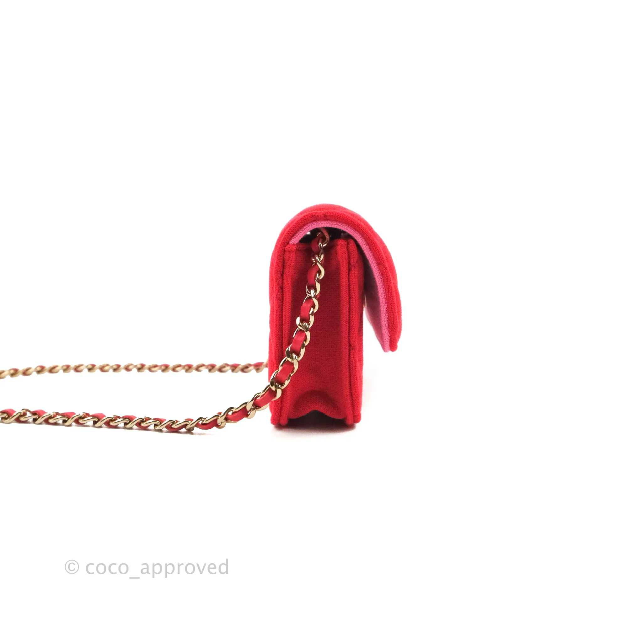 Chanel Mini Clutch With Chain Red Cotton Gold Hardware