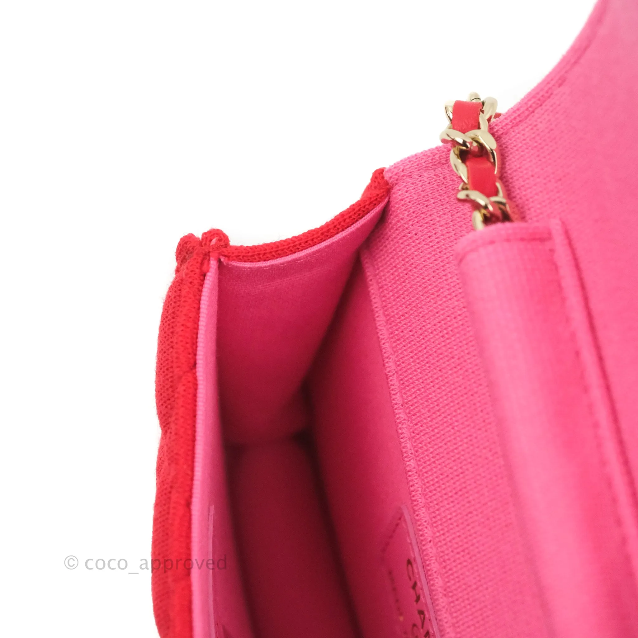 Chanel Mini Clutch With Chain Red Cotton Gold Hardware