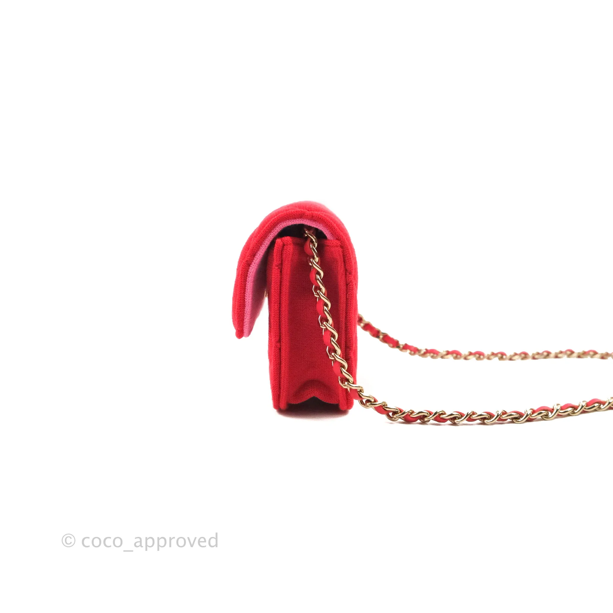 Chanel Mini Clutch With Chain Red Cotton Gold Hardware
