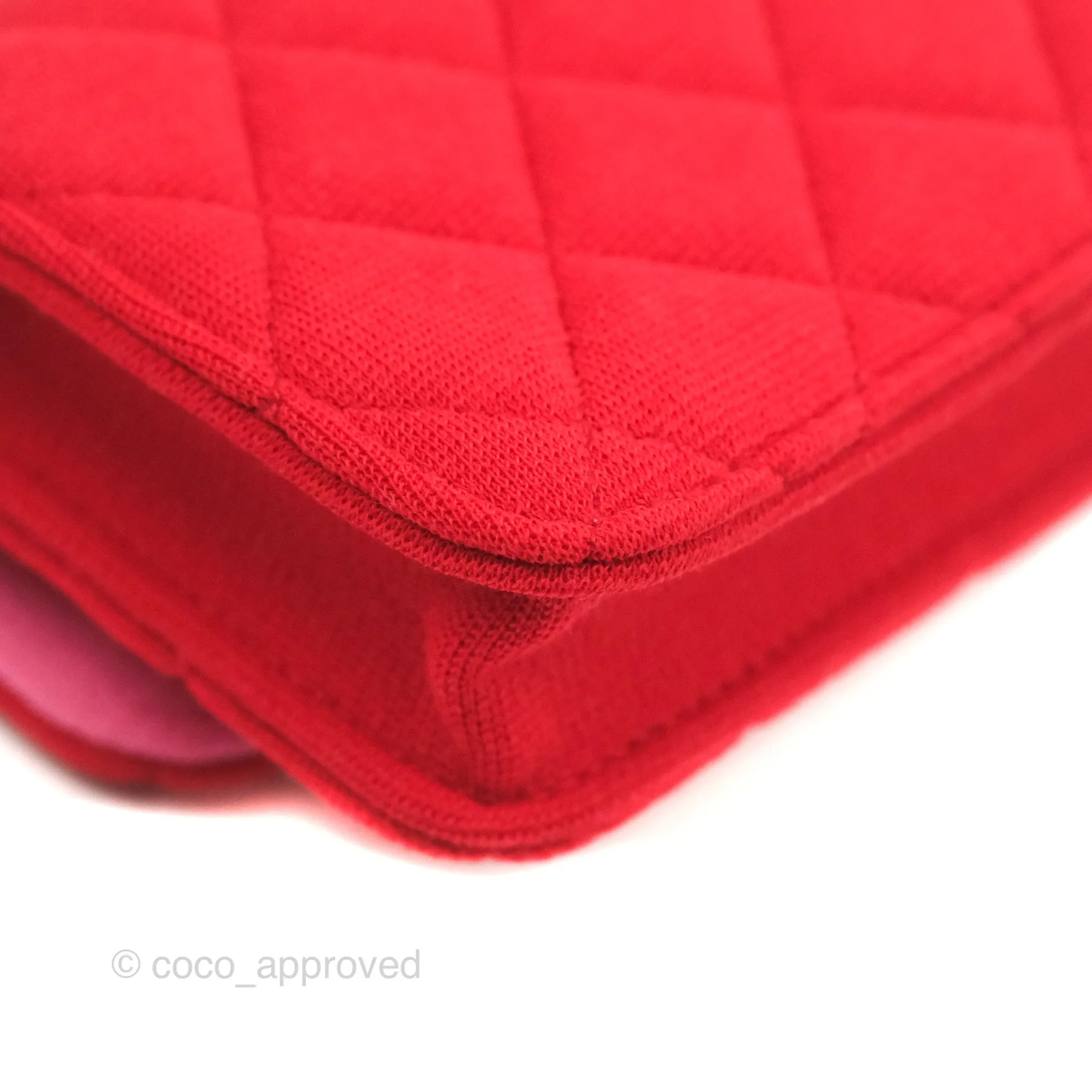 Chanel Mini Clutch With Chain Red Cotton Gold Hardware