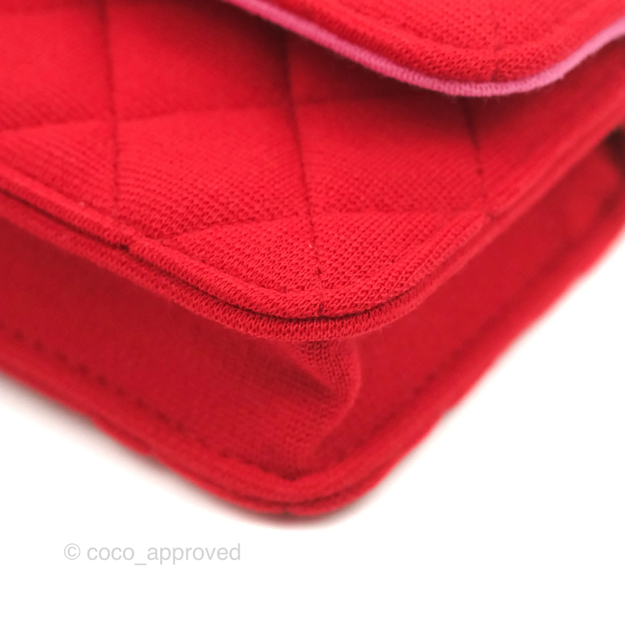 Chanel Mini Clutch With Chain Red Cotton Gold Hardware