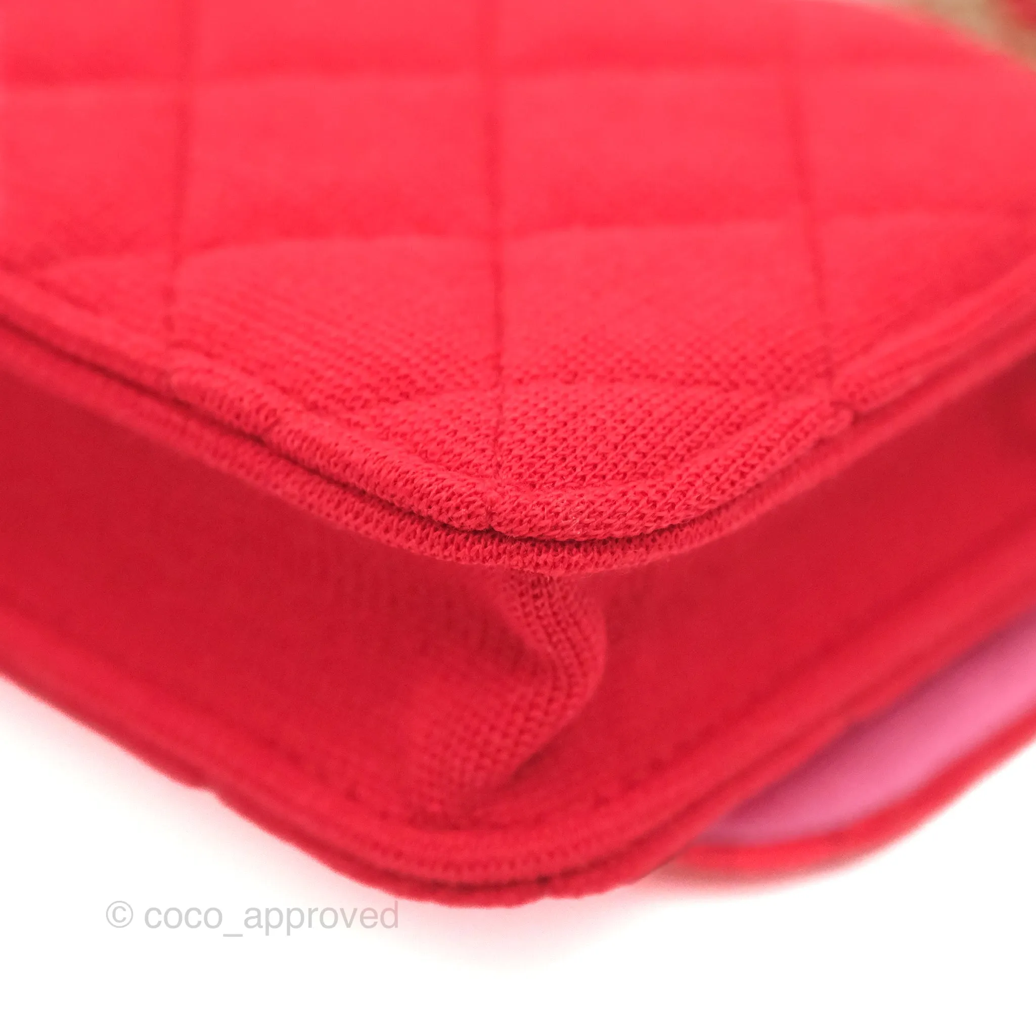 Chanel Mini Clutch With Chain Red Cotton Gold Hardware