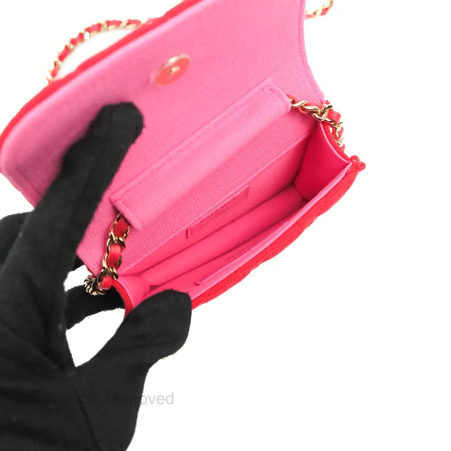 Chanel Mini Clutch With Chain Red Cotton Gold Hardware
